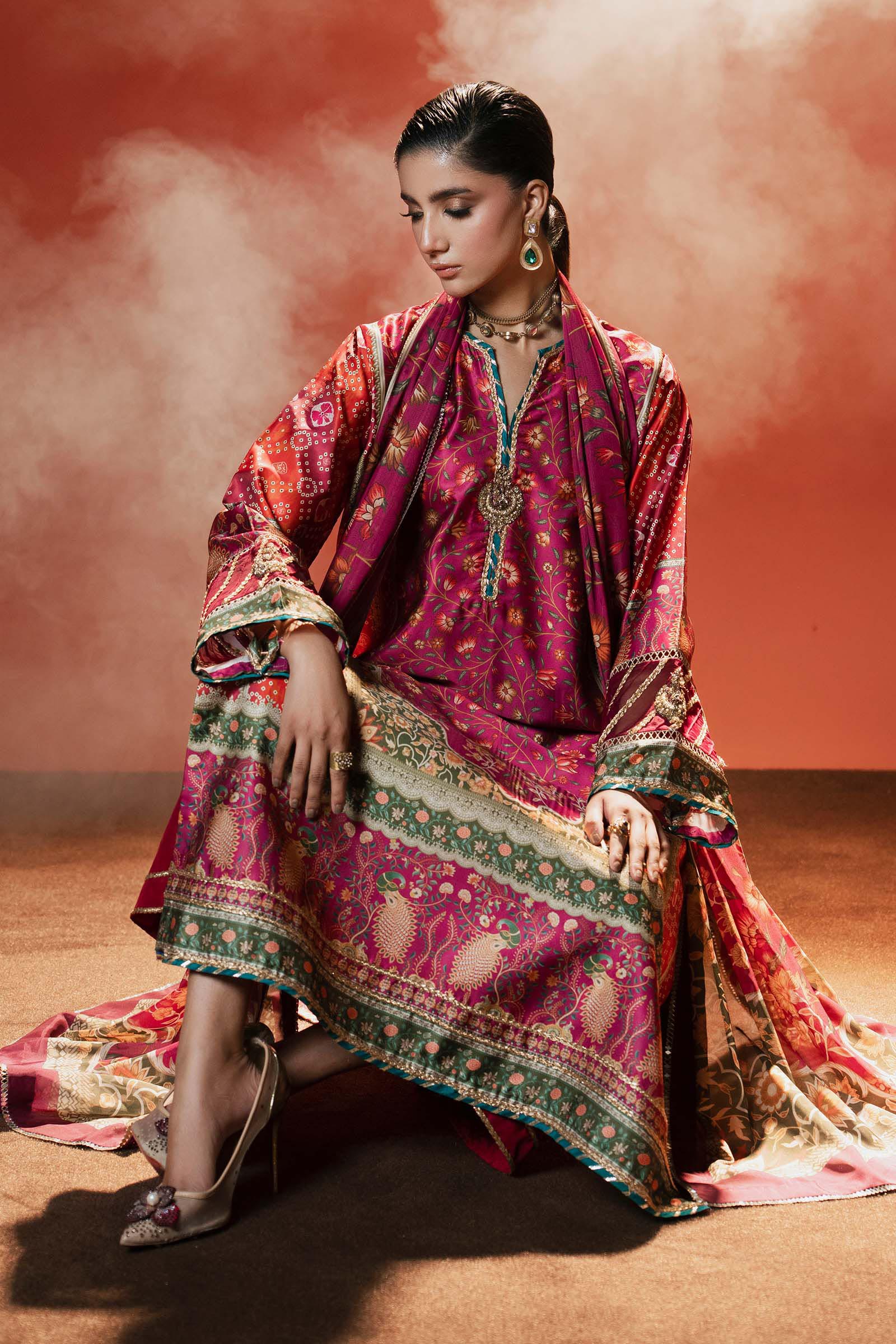 3 Piece Embroidered Satin Silk Suit - Image 3