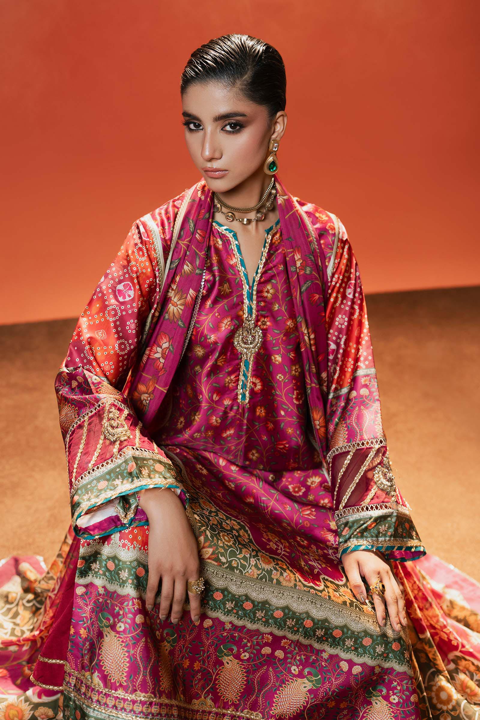 3 Piece Embroidered Satin Silk Suit - Image 5
