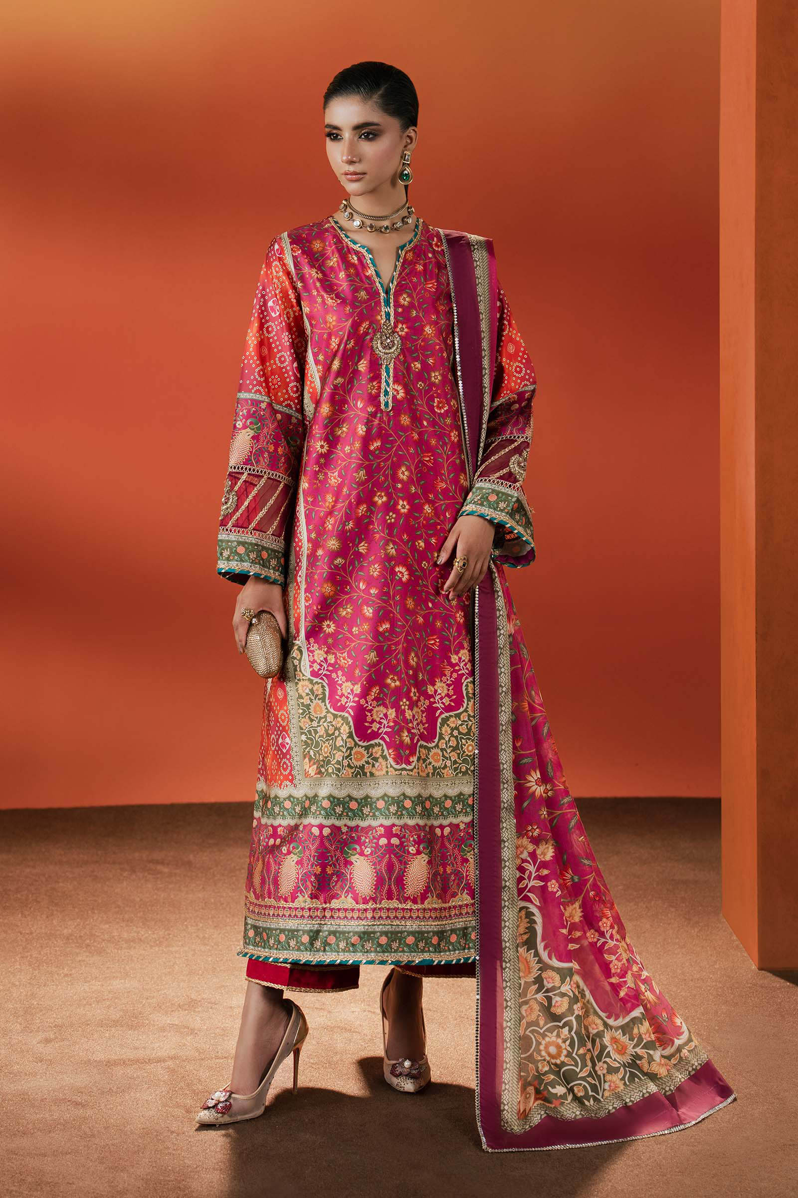 3 Piece Embroidered Satin Silk Suit - Image 6