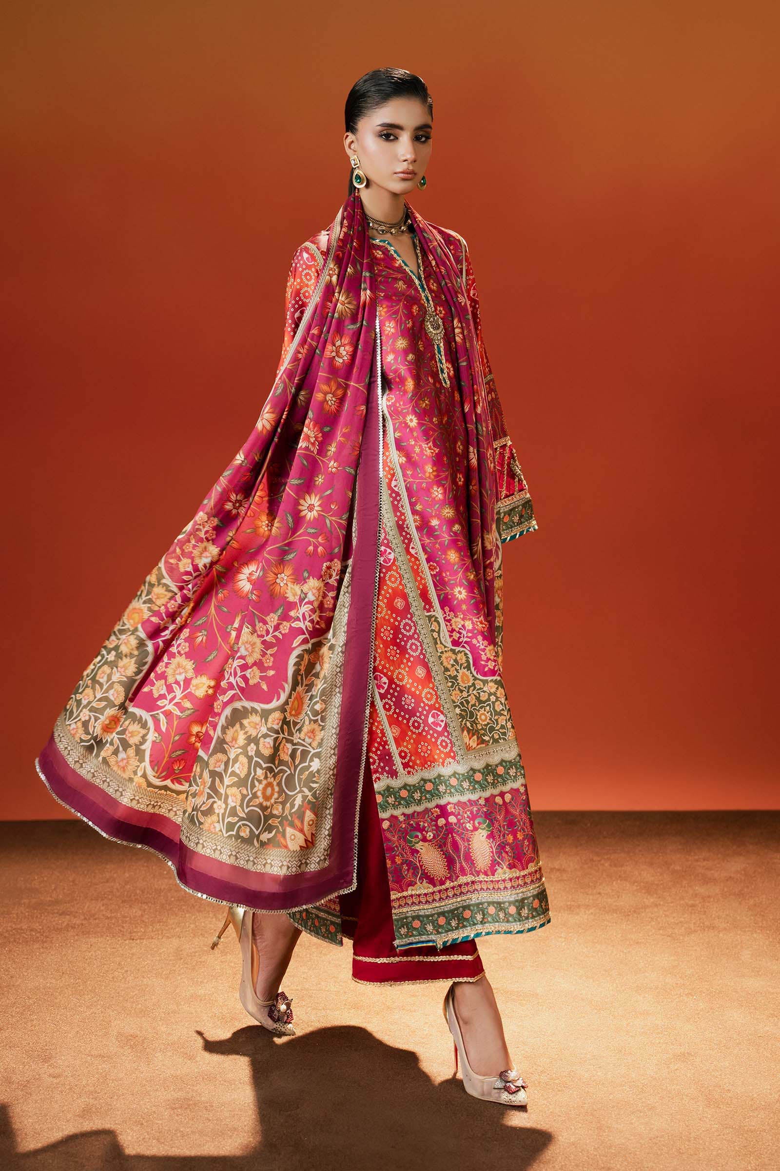 3 Piece Embroidered Satin Silk Suit - Image 7