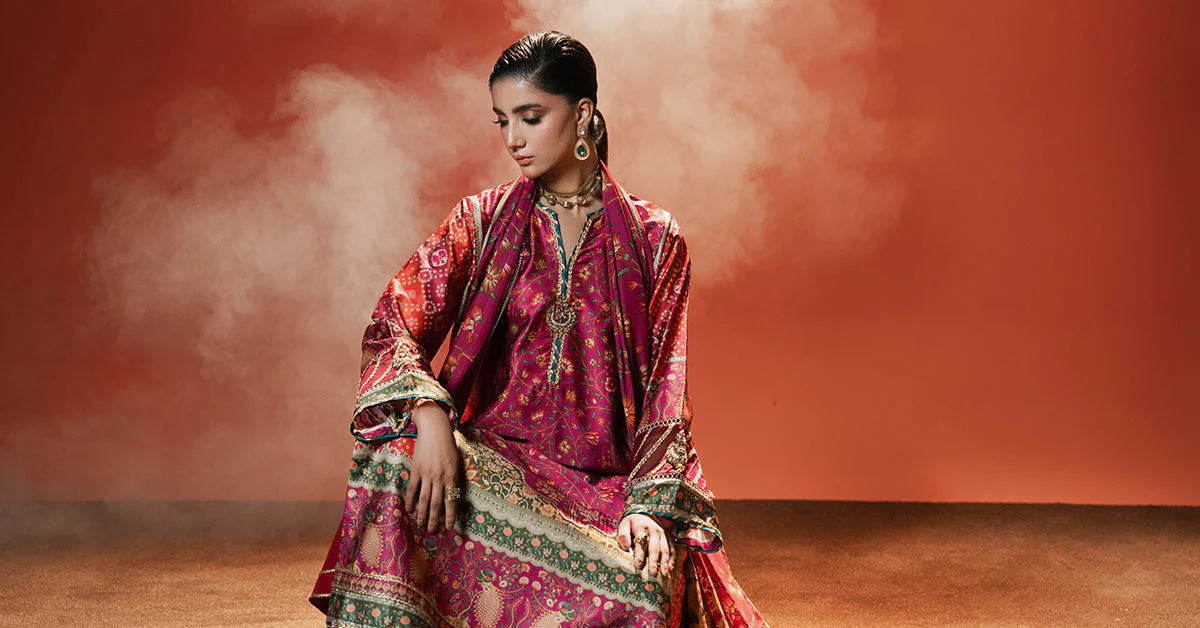 3 Piece Embroidered Satin Silk Suit - Image 8