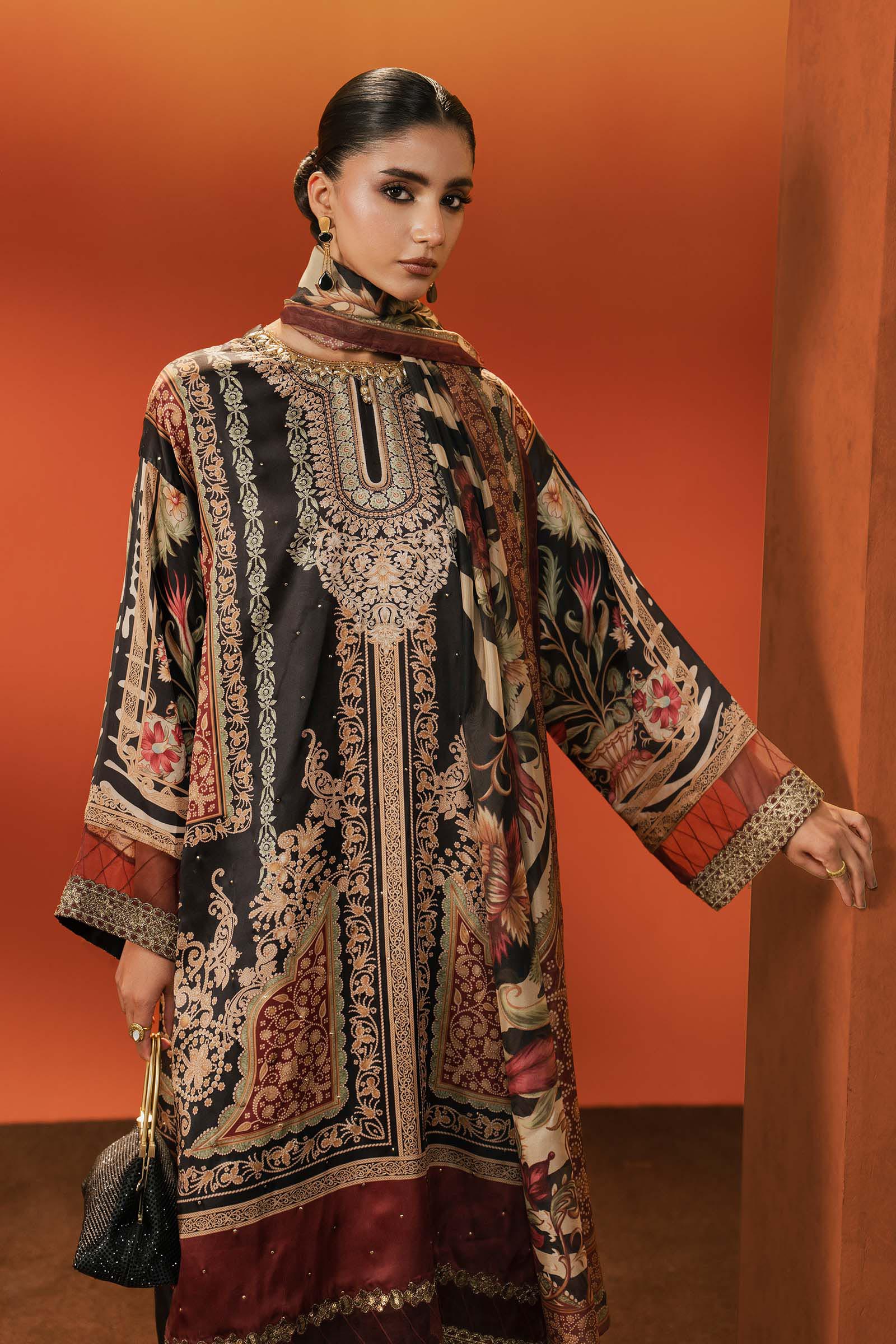 3 Piece Embroidered Satin Silk Suit - Image 2
