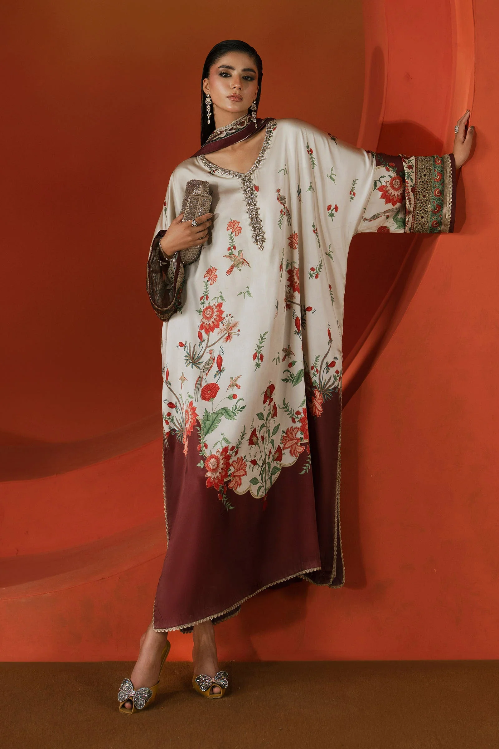 3 Piece Embellished Satin Silk Suit - Image 2