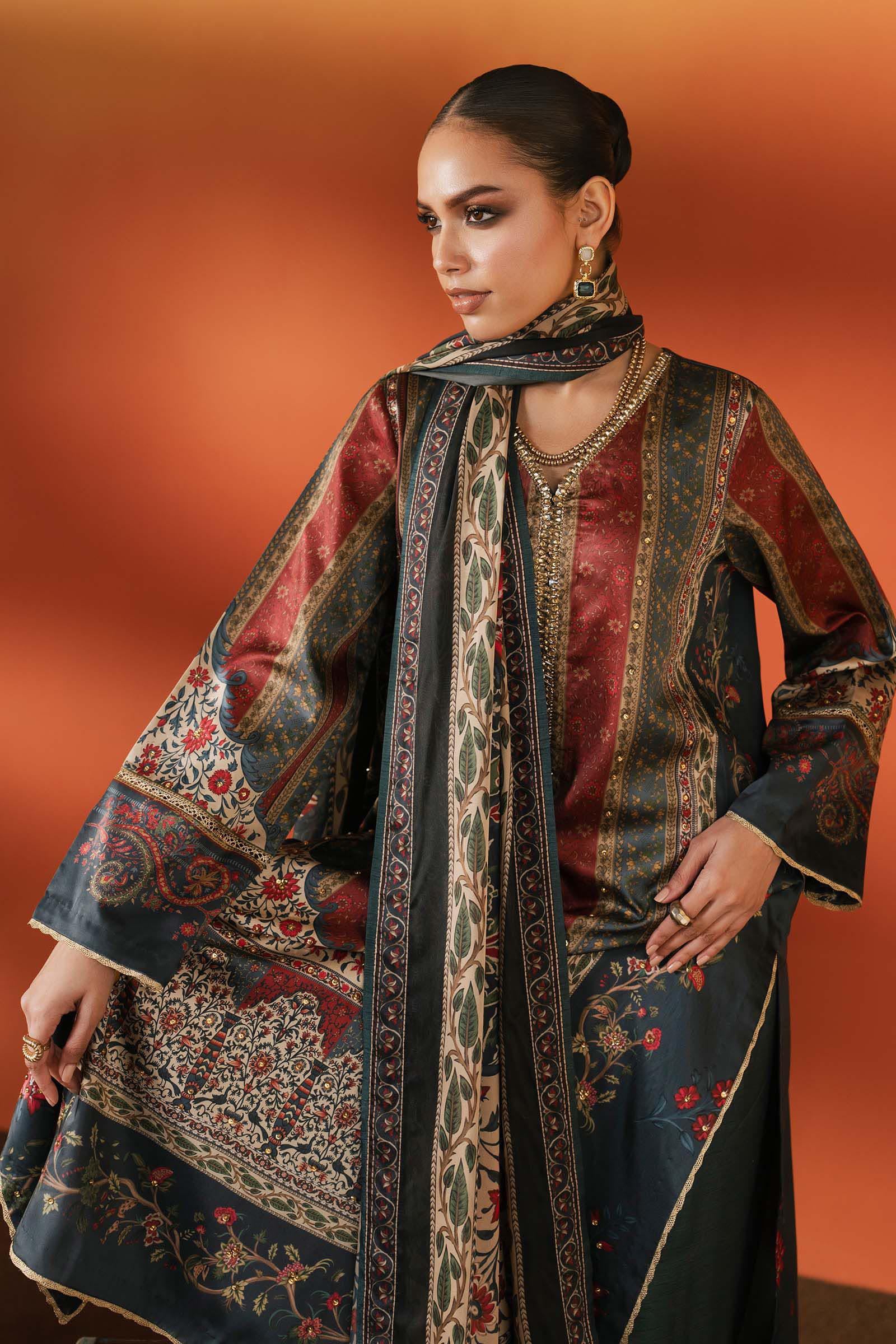 3 Piece Embroidered Satin Silk Suit - Image 2