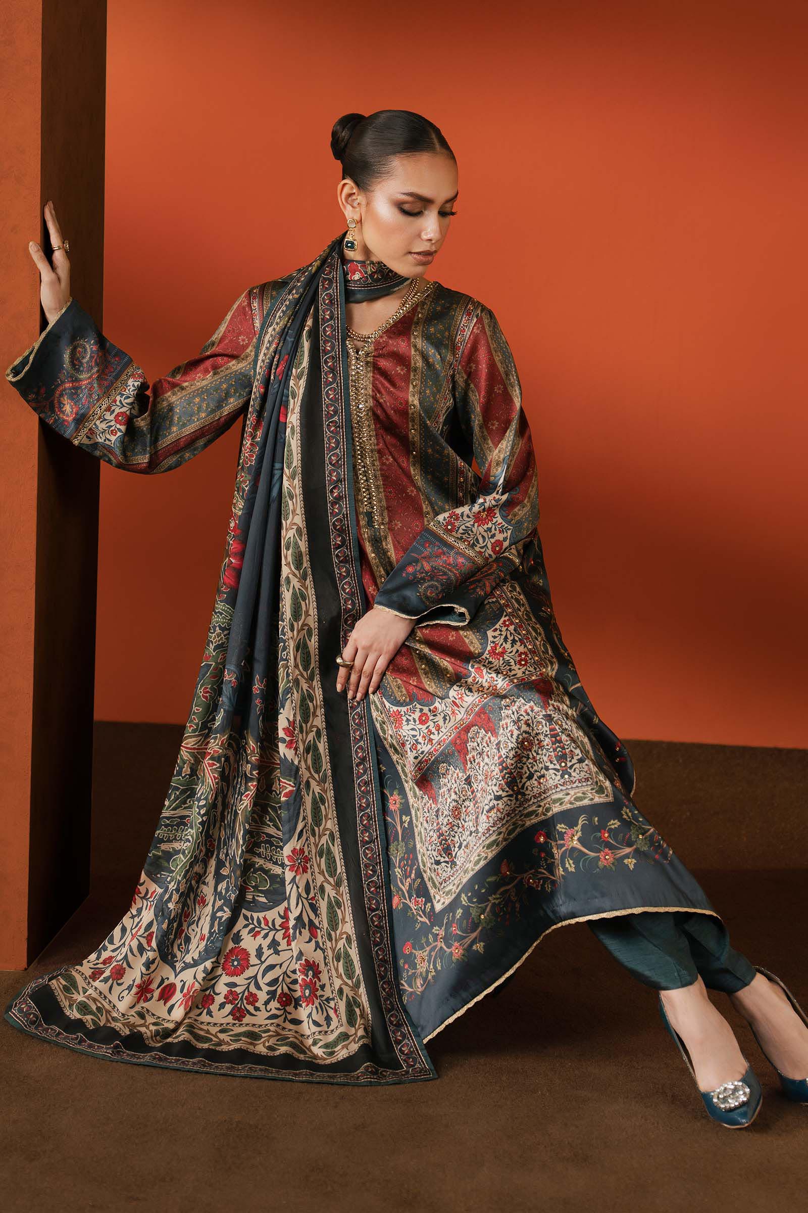 3 Piece Embroidered Satin Silk Suit - Image 4