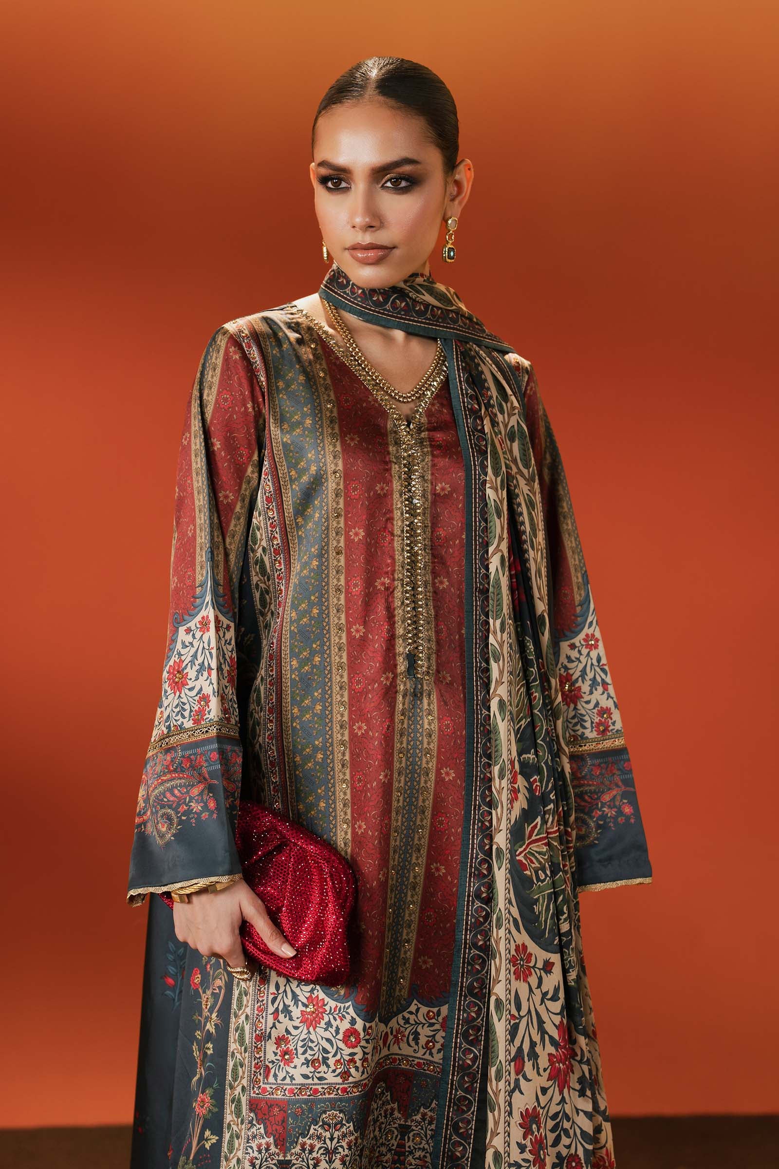 3 Piece Embroidered Satin Silk Suit - Image 5