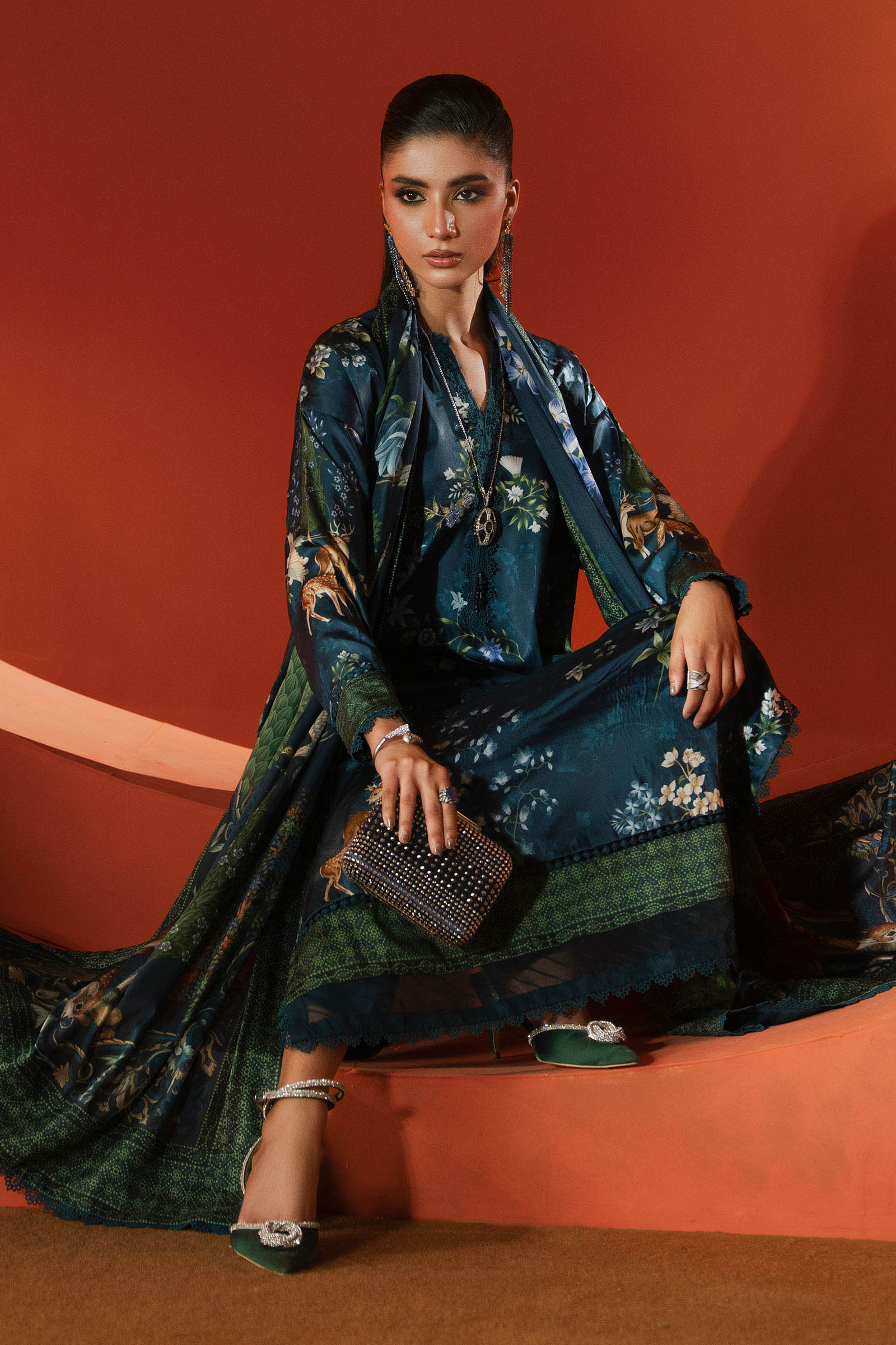 3 Piece Printed Satin Silk Suit - Image 3
