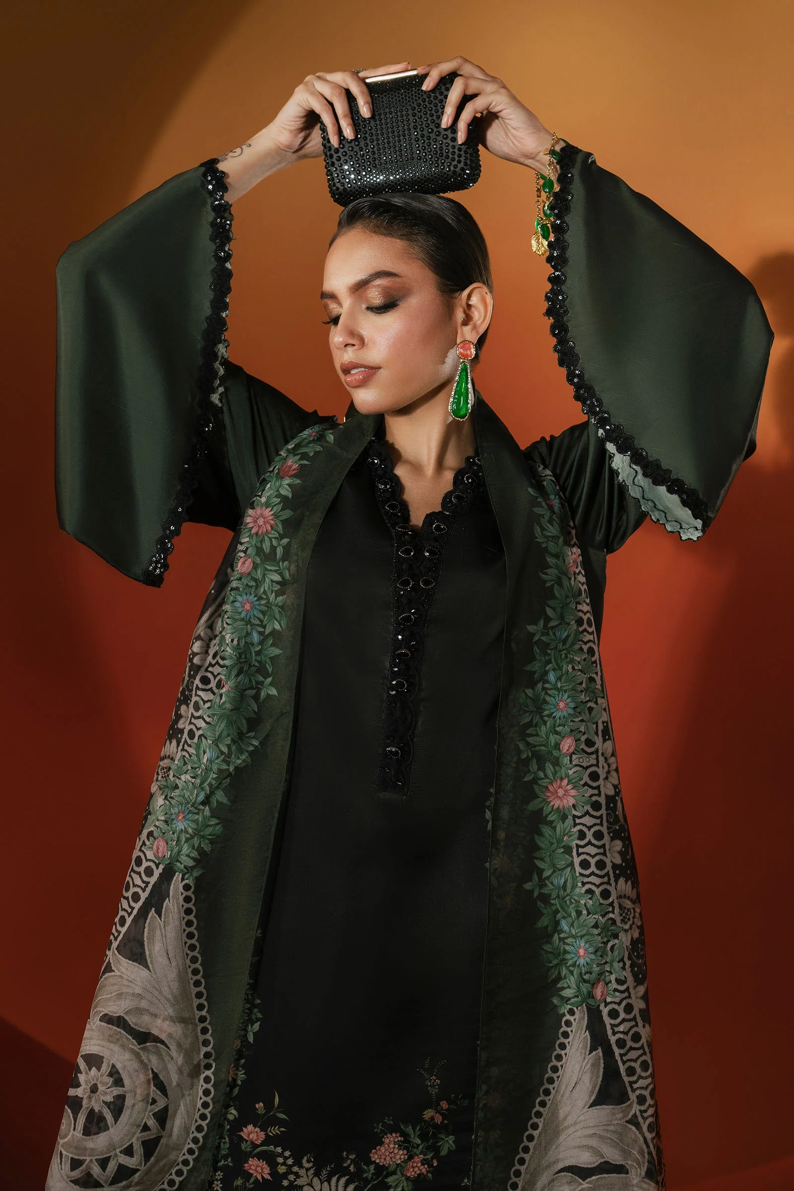 3 Piece Embroidered Satin Silk Suit - Image 12