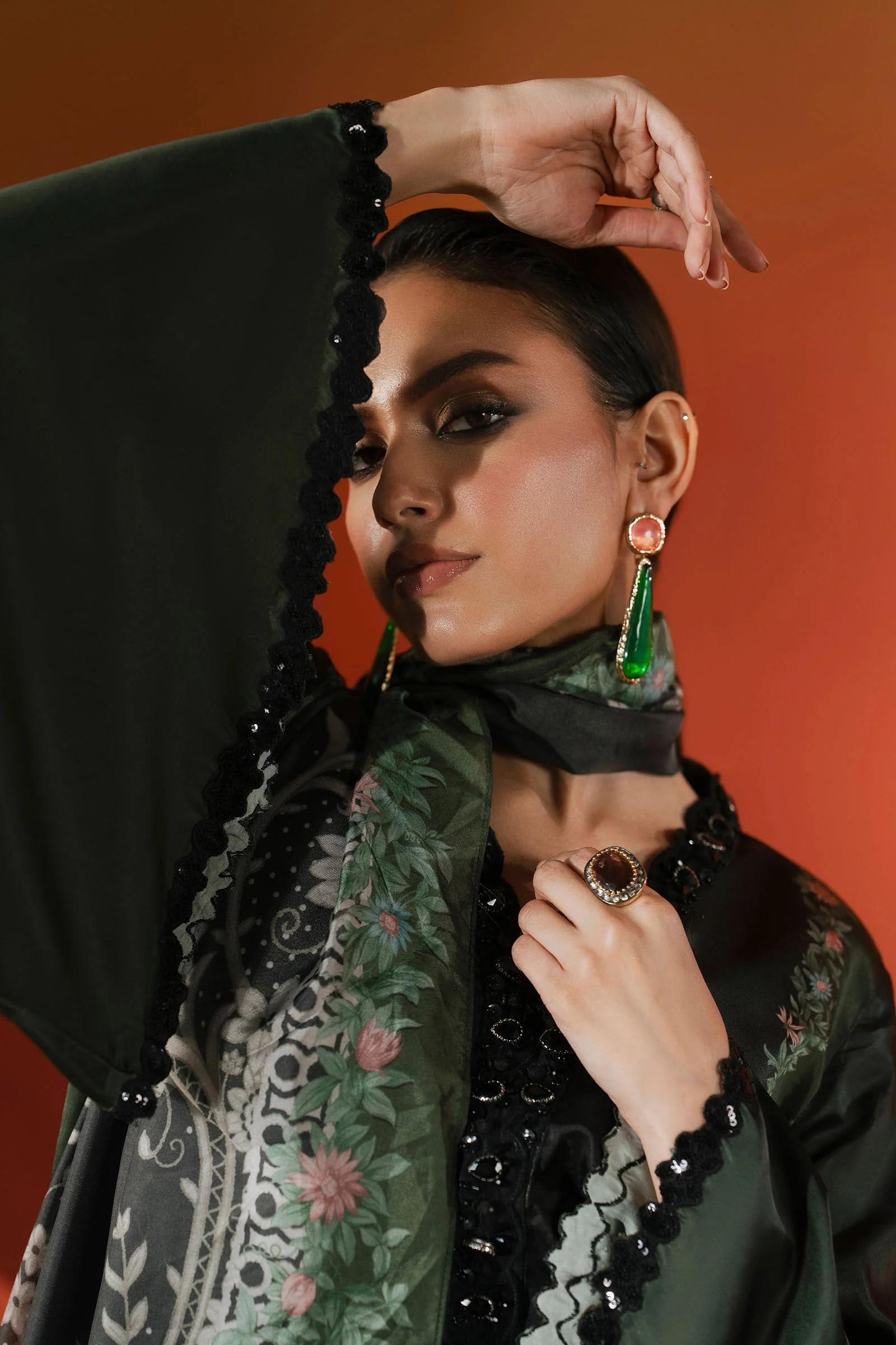 3 Piece Embroidered Satin Silk Suit - Image 2