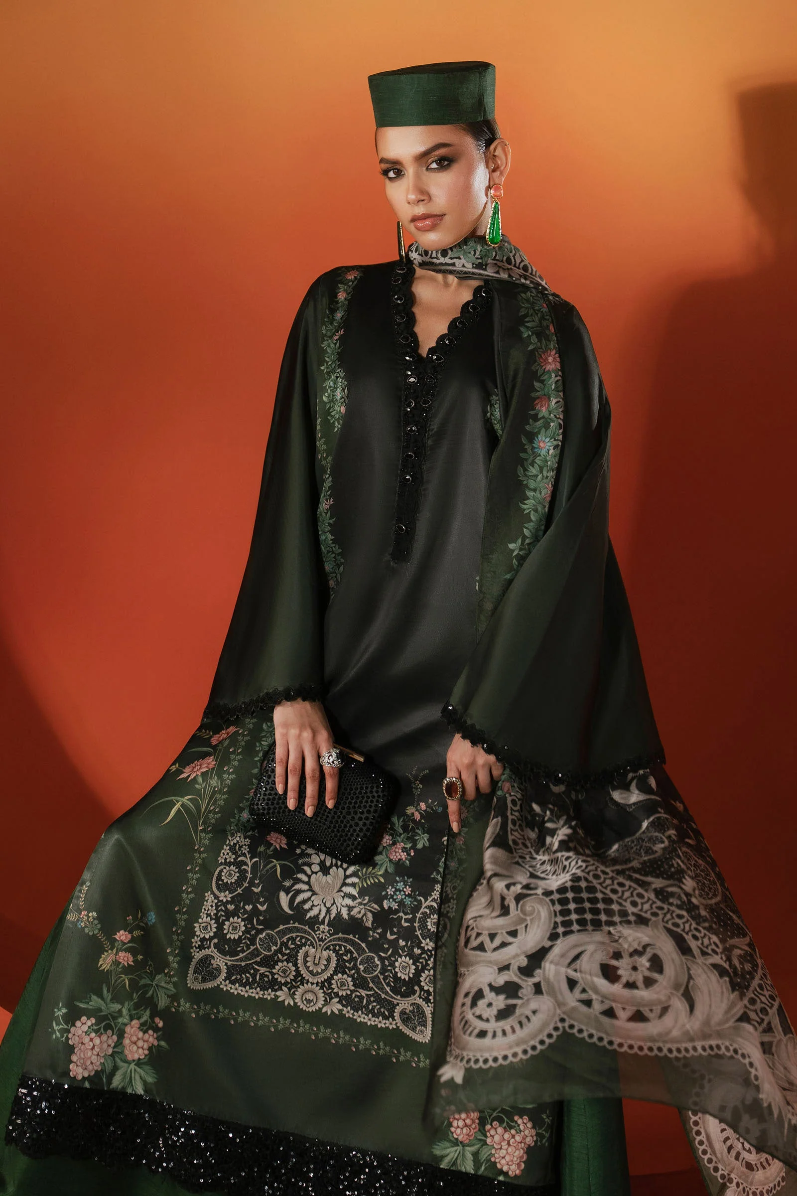 3 Piece Embroidered Satin Silk Suit - Image 7
