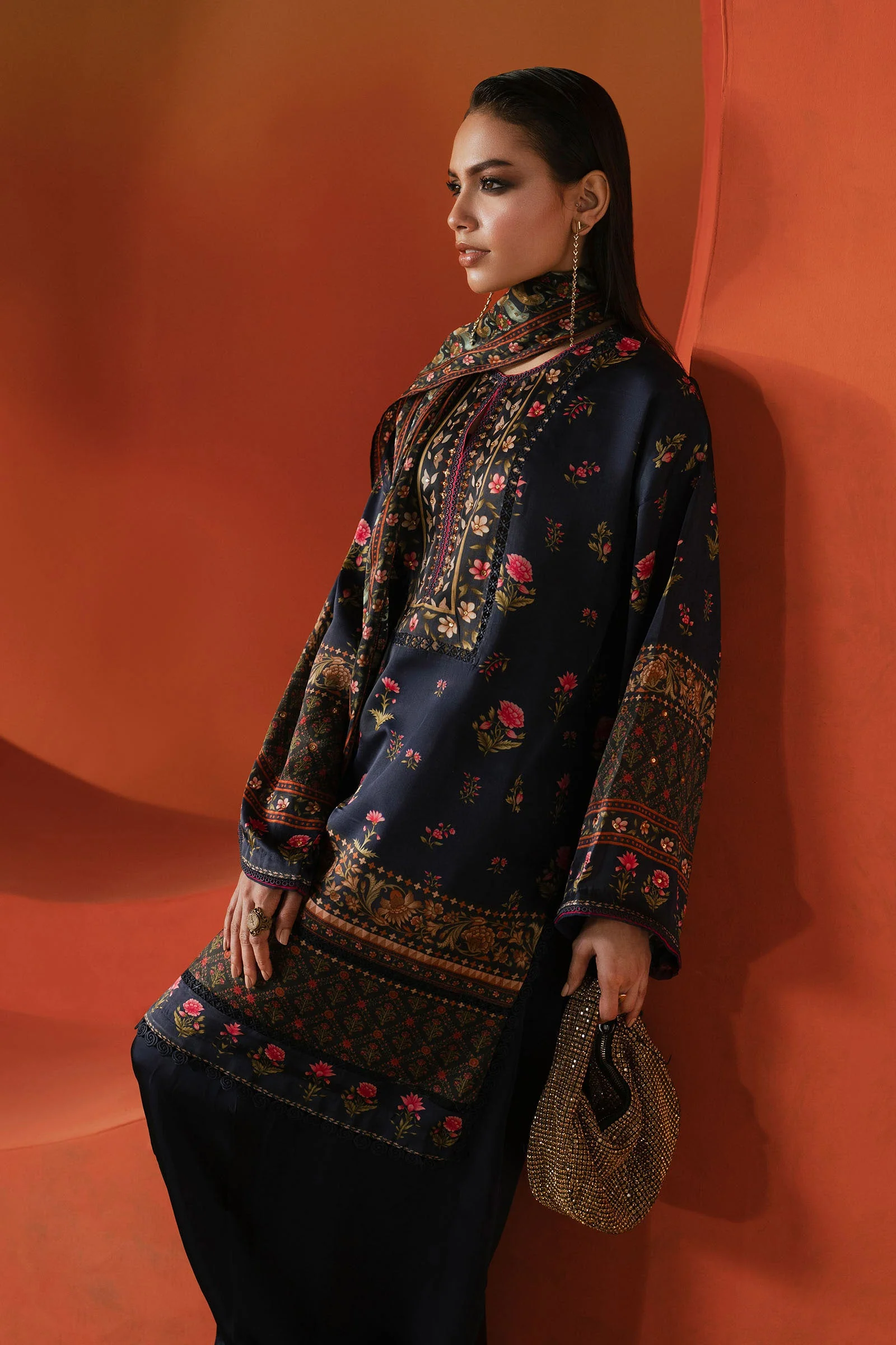 3 Piece Printed Satin Silk Suit - Image 3