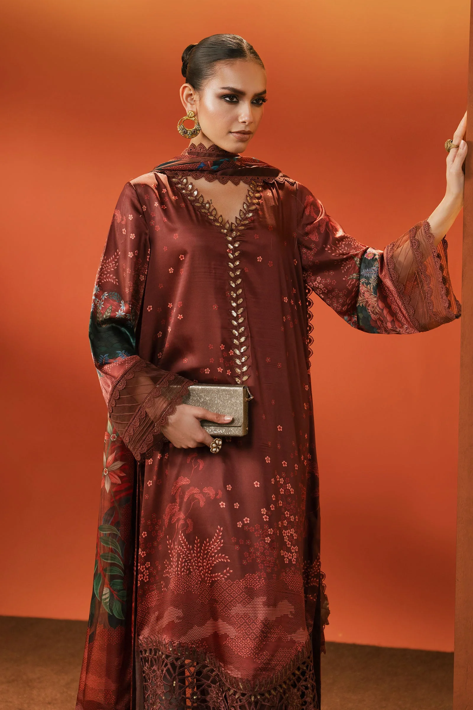3 Piece Embroidered Satin Silk Suit - Image 4