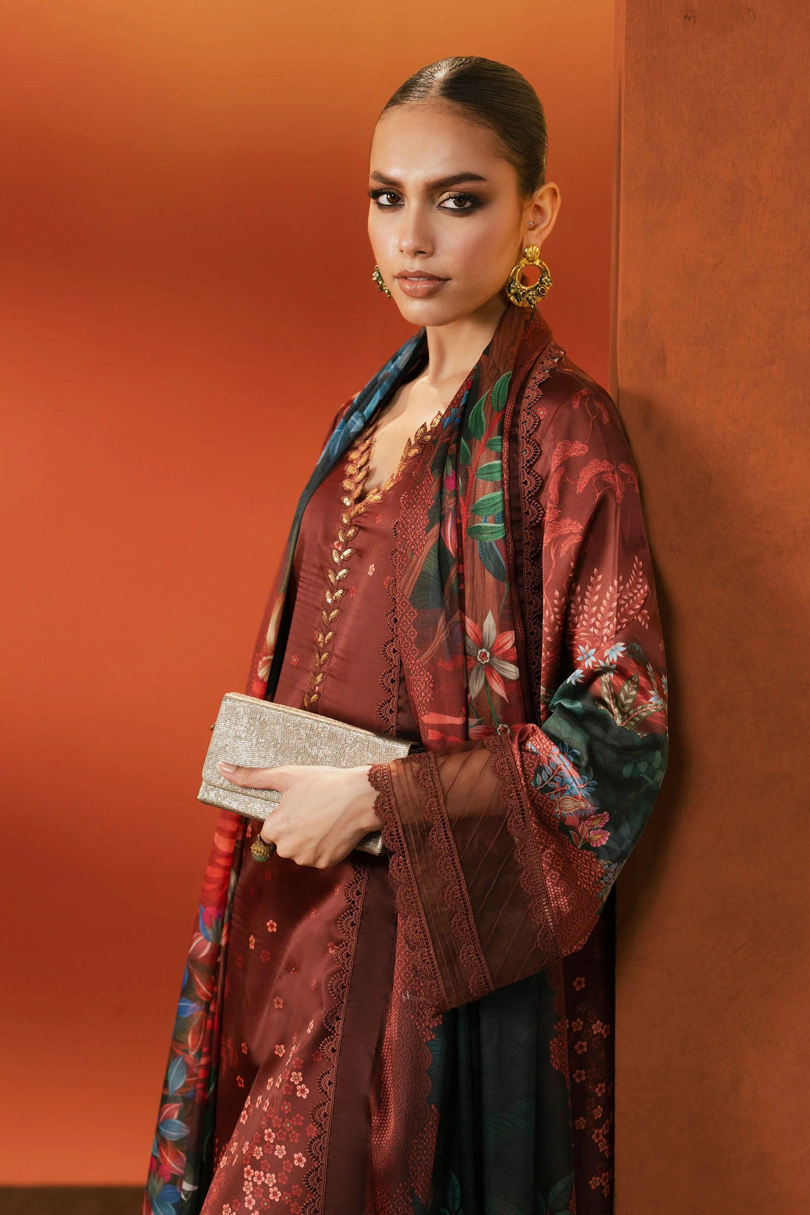 3 Piece Embroidered Satin Silk Suit - Image 5
