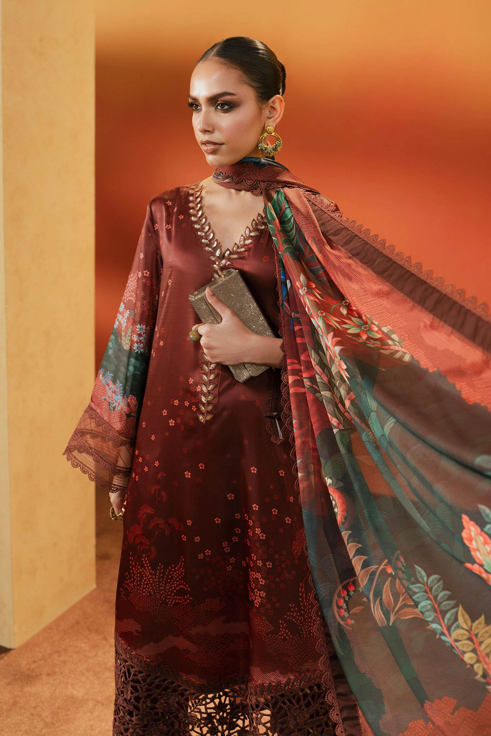 3 Piece Embroidered Satin Silk Suit - Image 6