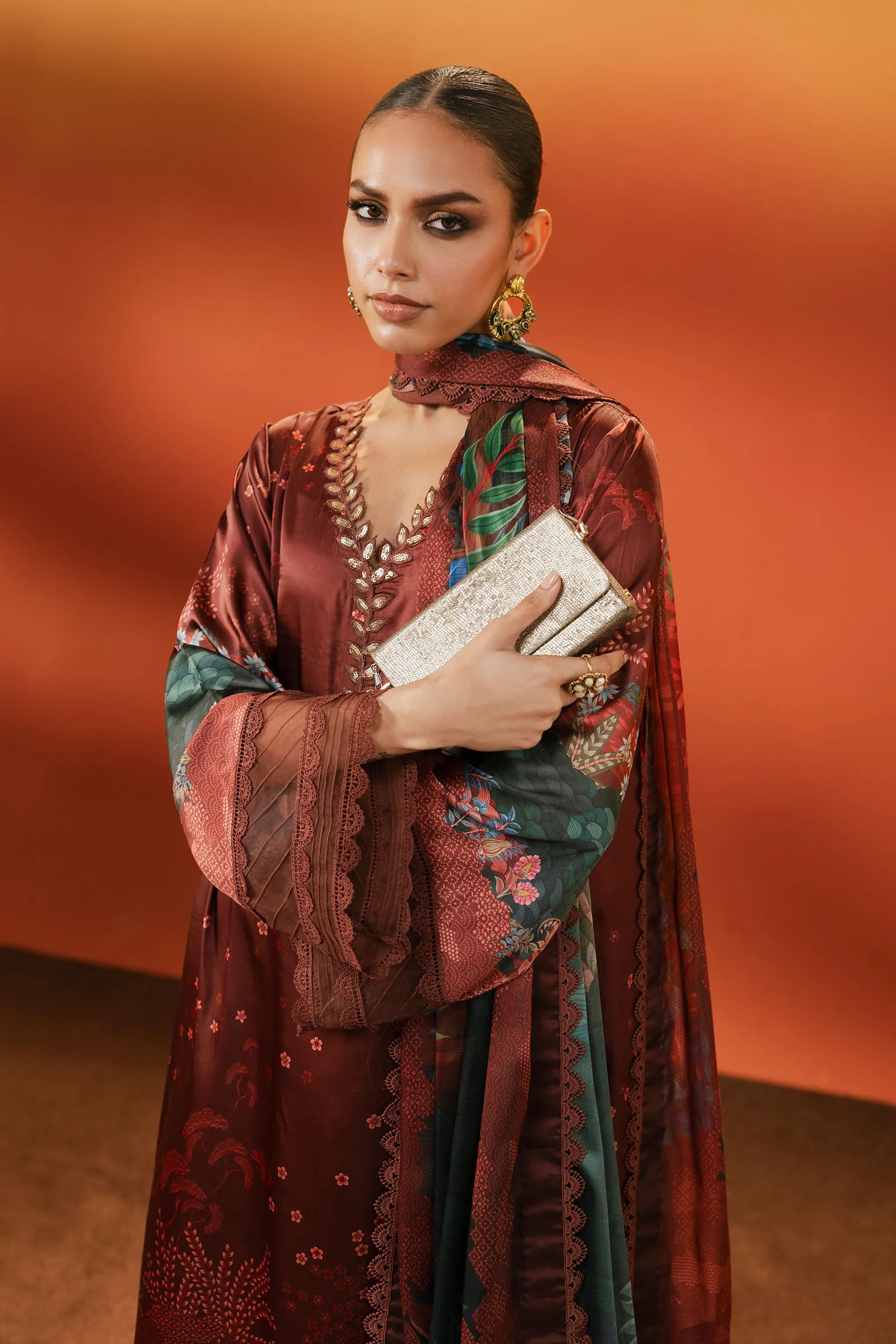 3 Piece Embroidered Satin Silk Suit - Image 7