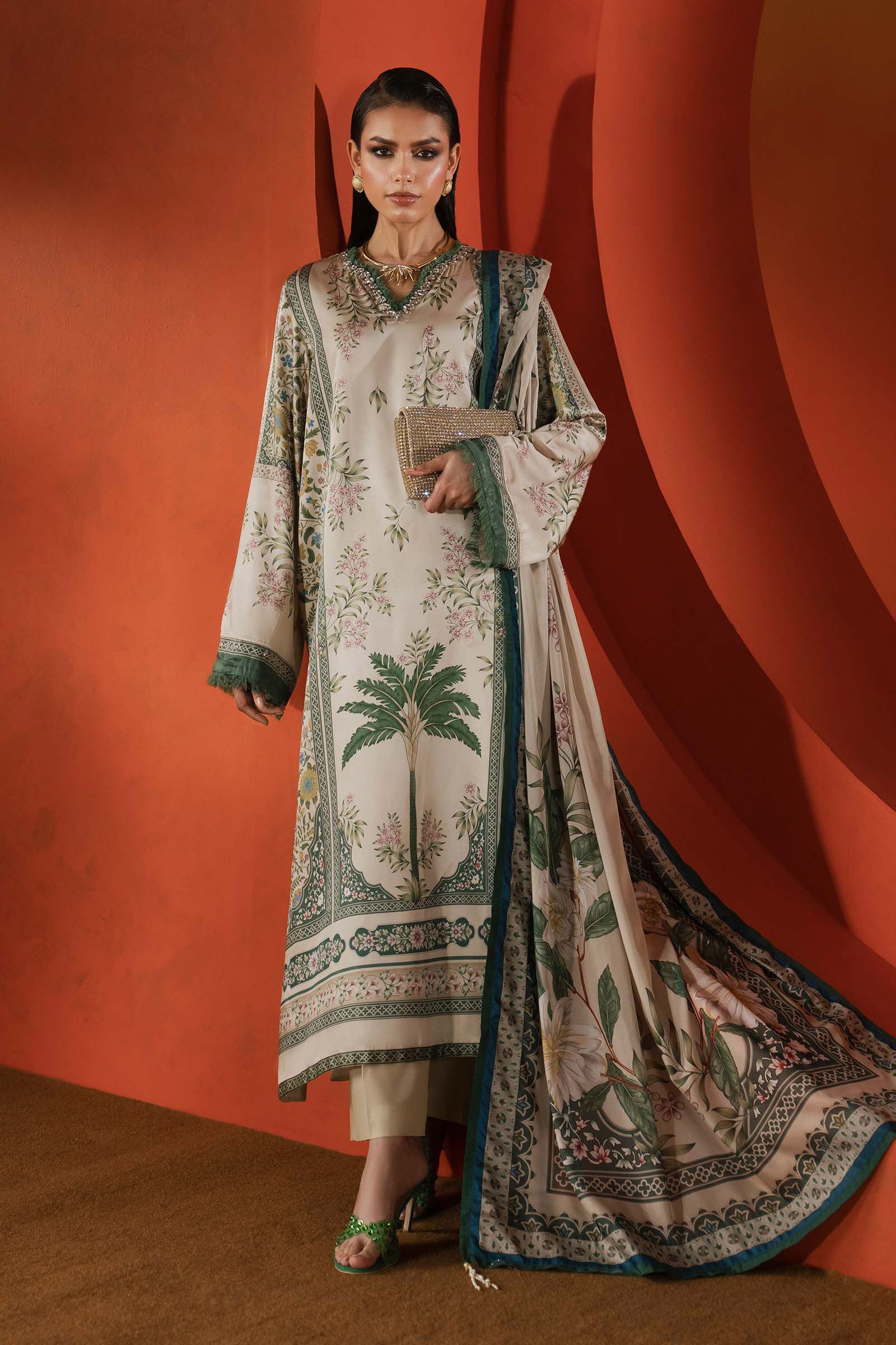 3 Piece Embellished Satin Silk Suit - Image 2