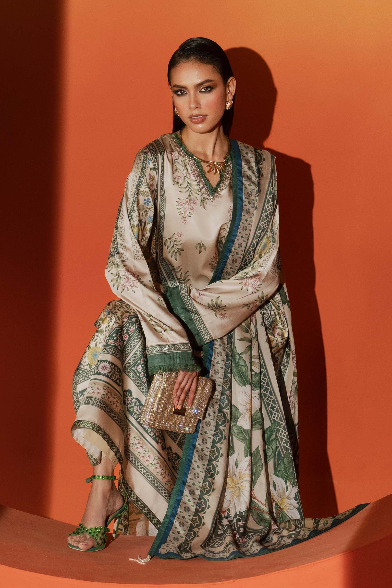 3 Piece Embellished Satin Silk Suit - Image 4