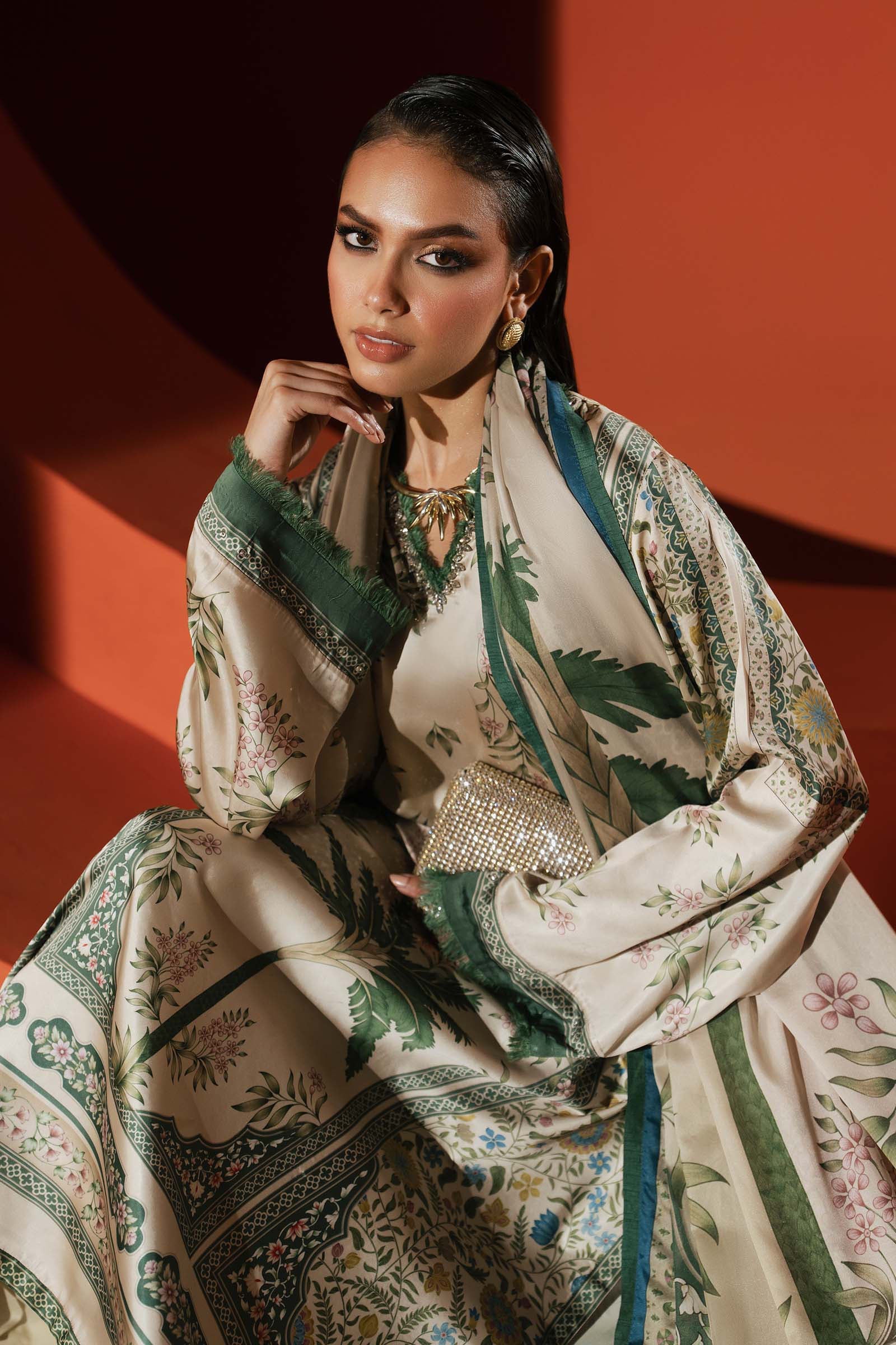 3 Piece Embellished Satin Silk Suit - Image 6