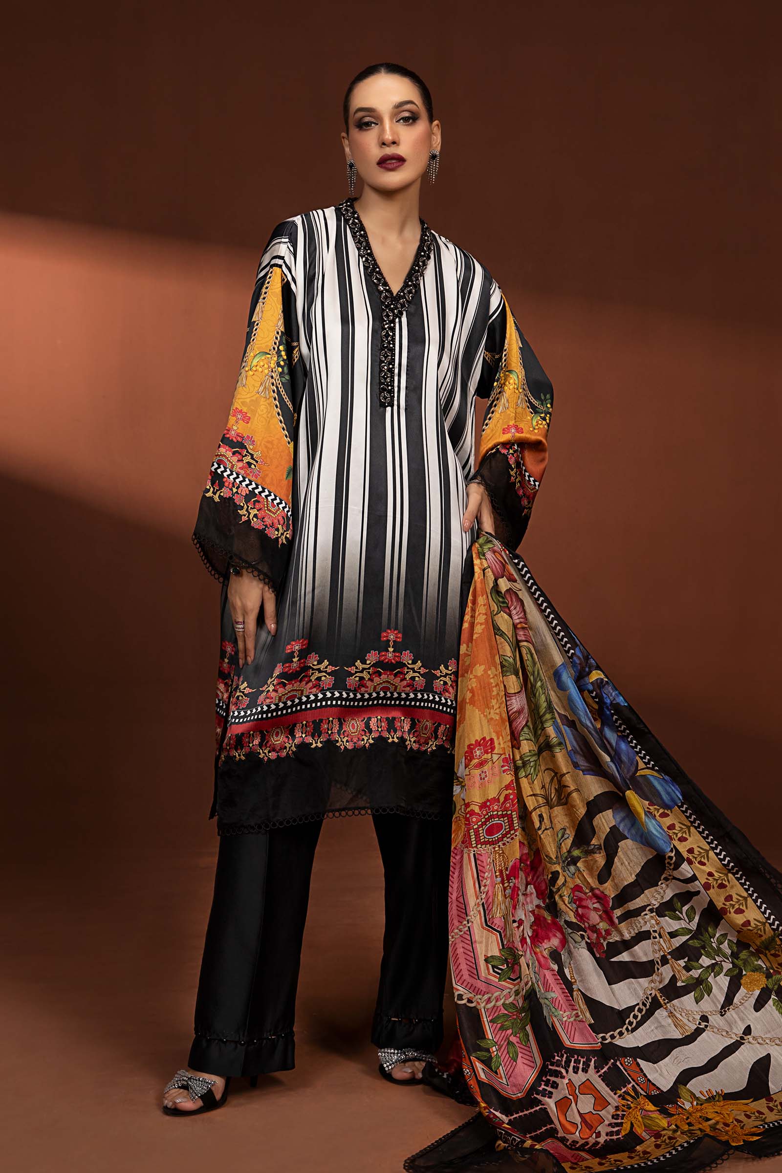 3 Piece Printed Pure Charmeuse Silk Suit