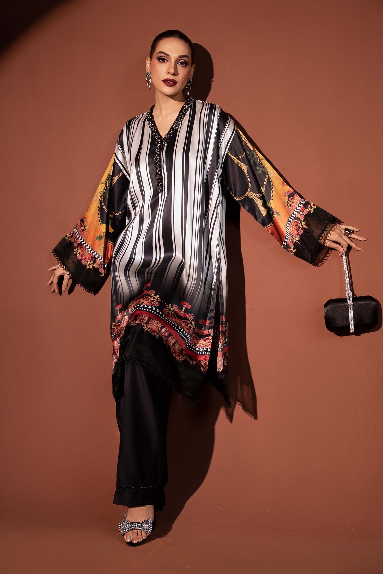 3 Piece Printed Pure Charmeuse Silk Suit - Image 3
