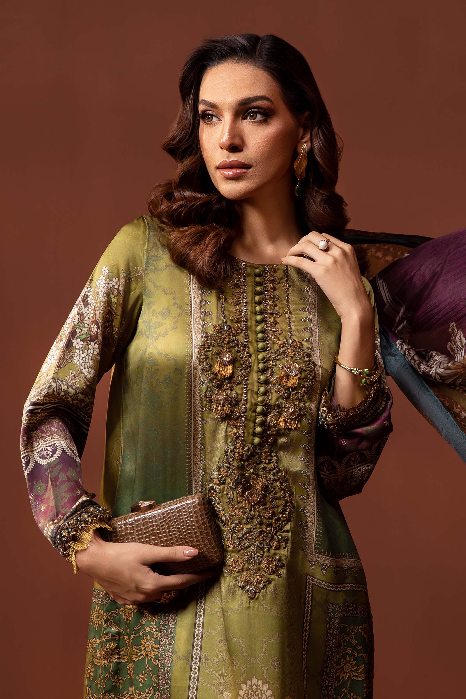3 Piece Embroidered Pure Charmeuse Silk Suit - Image 2