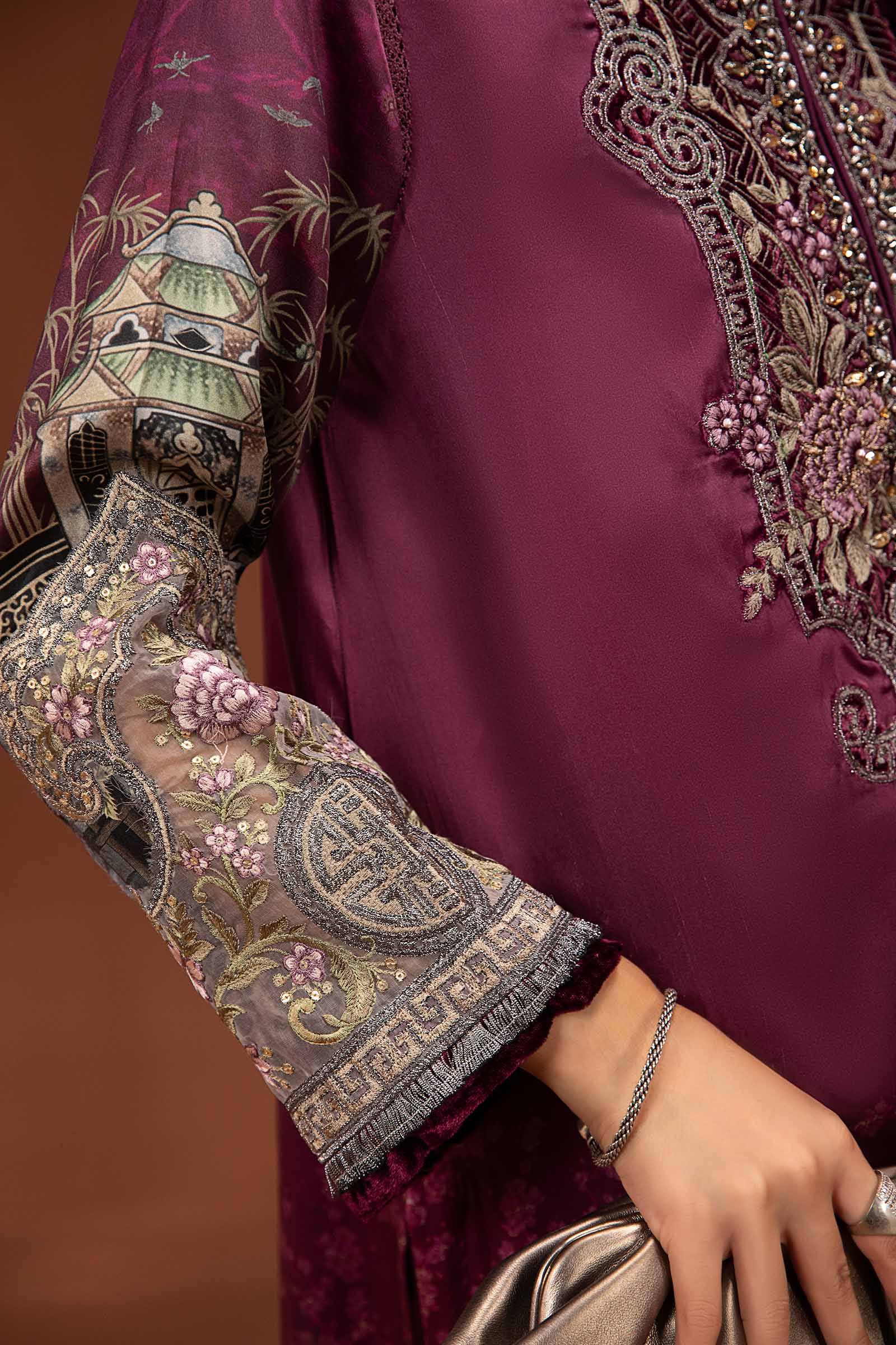 3 Piece Embroidered Pure Charmeuse Silk Suit - Image 3