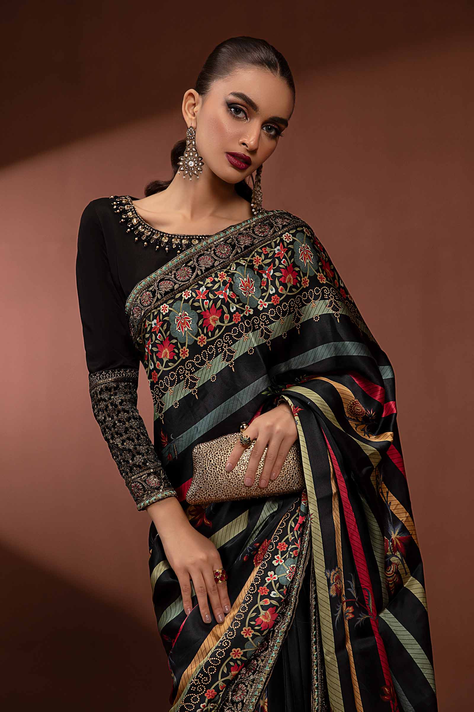 Embroidered Pure Charmeuse Silk Saree - Image 2