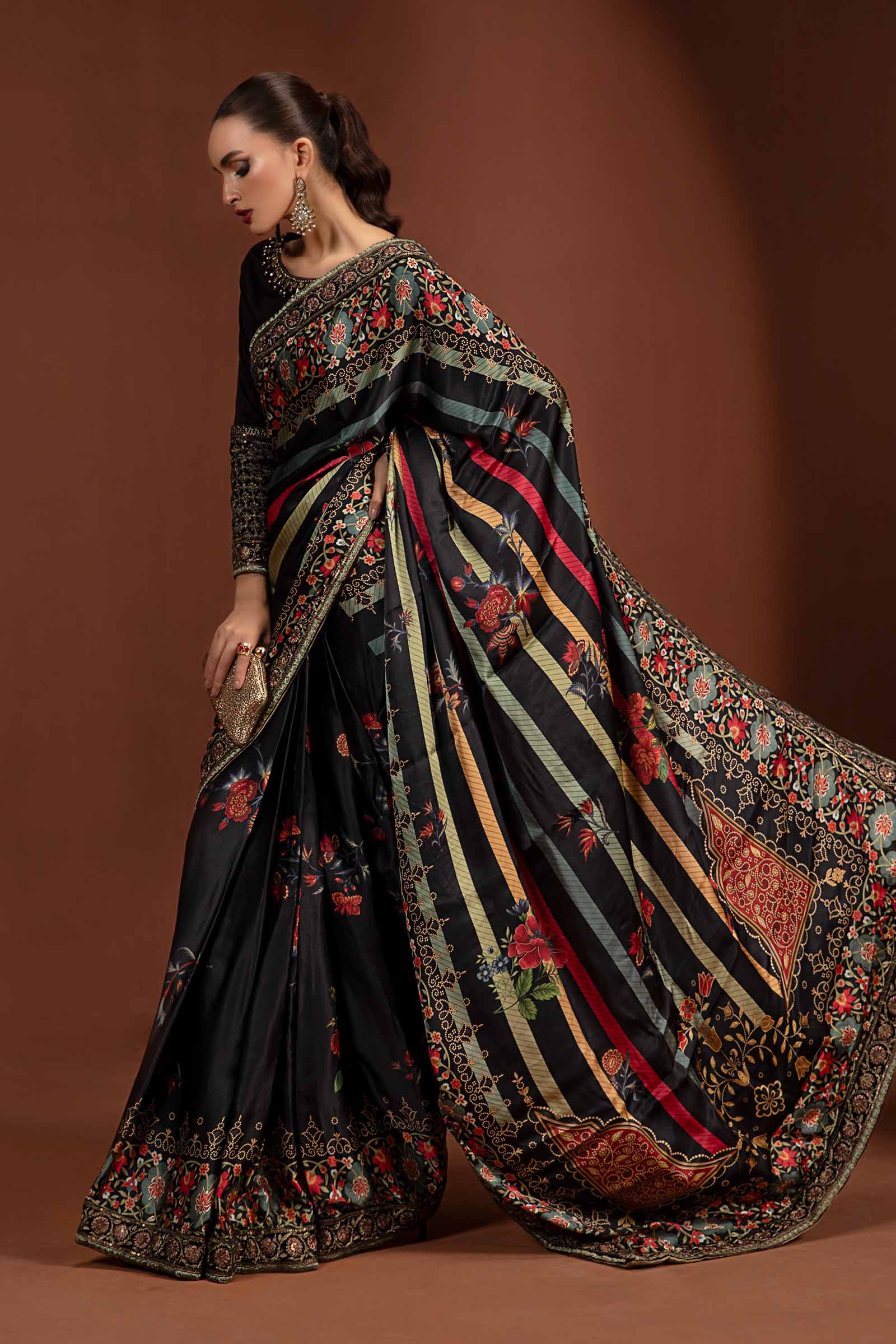 Embroidered Pure Charmeuse Silk Saree - Image 6
