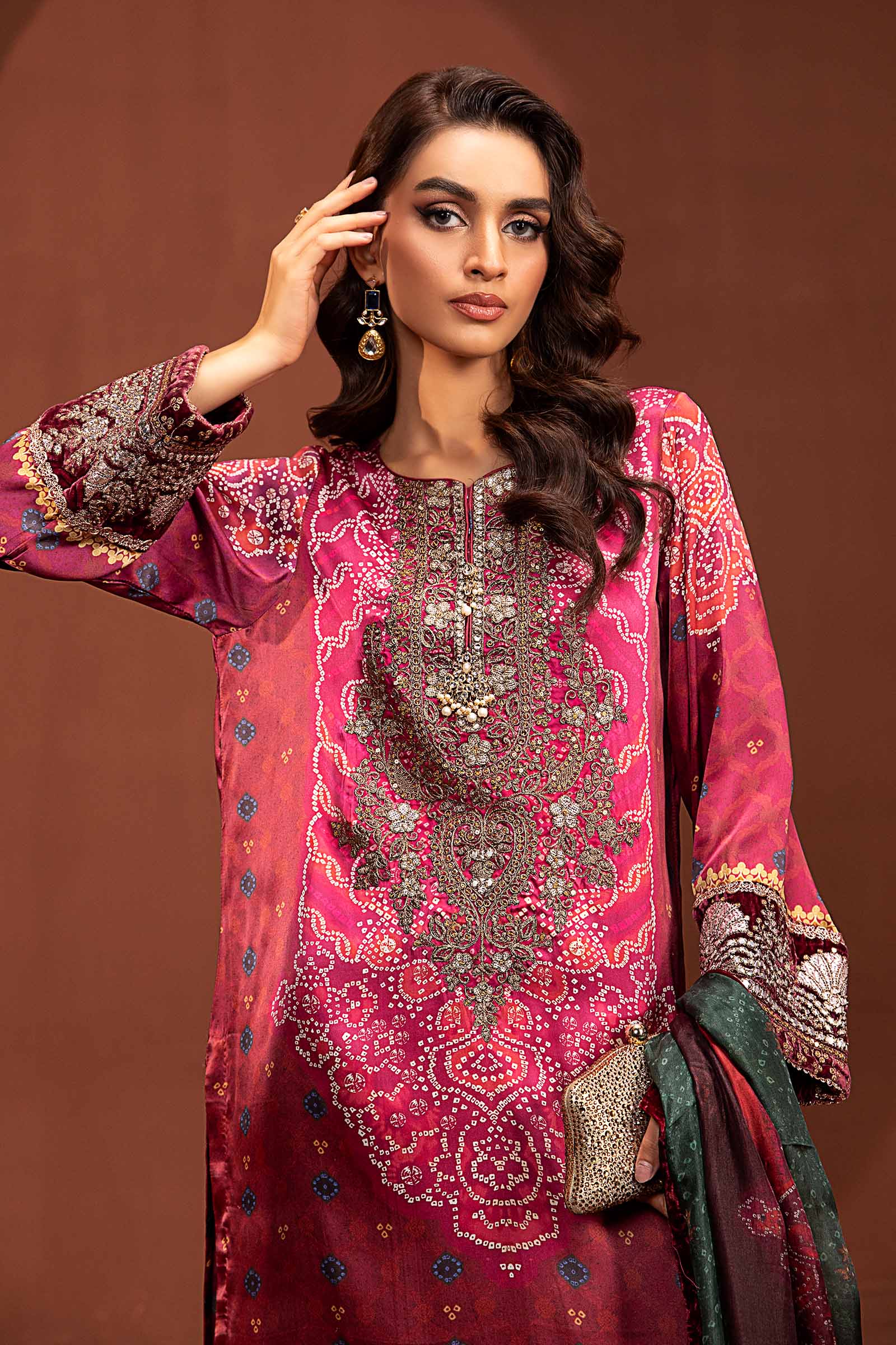 3 Piece Embroidered Pure Charmeuse Silk Suit - Image 2