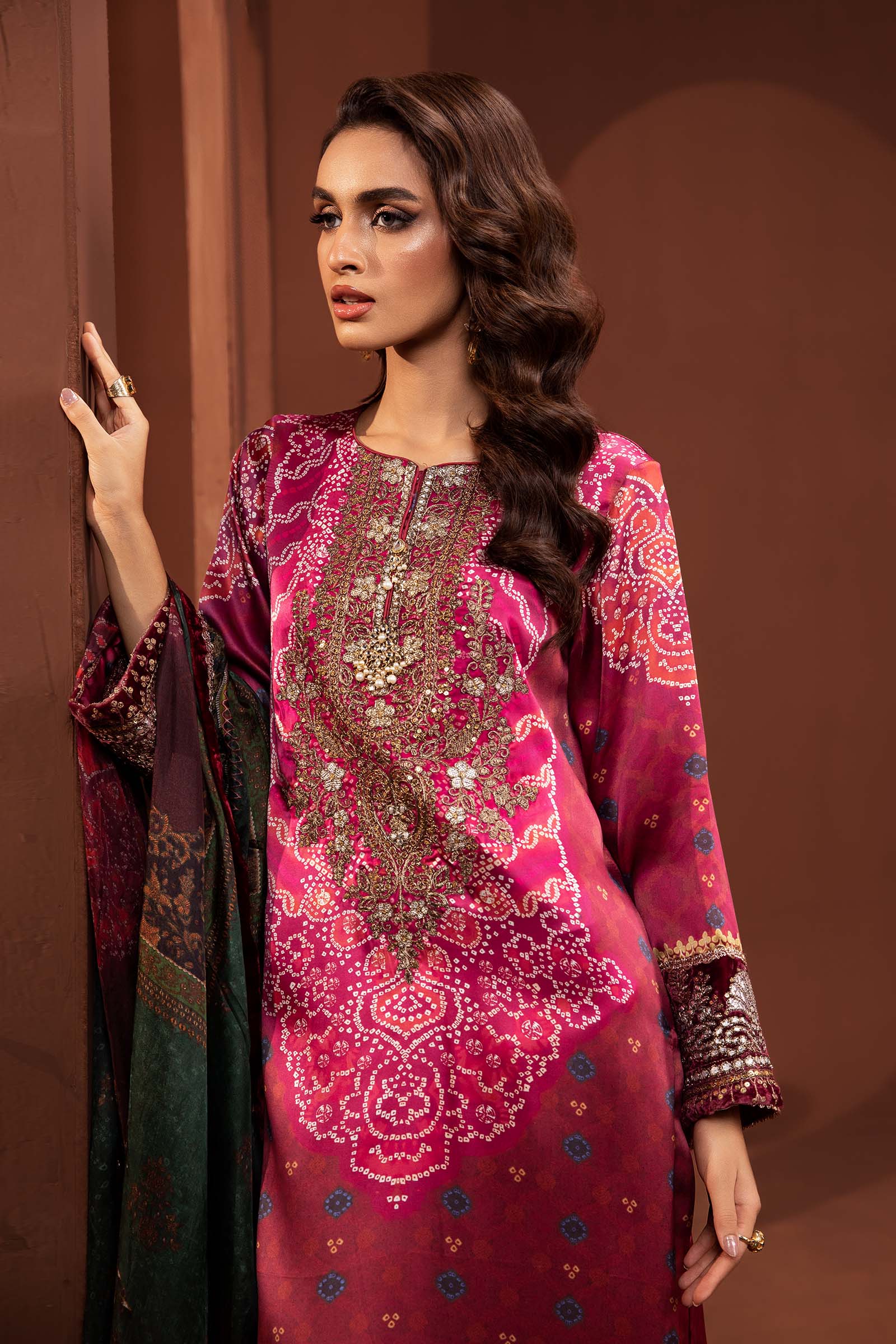 3 Piece Embroidered Pure Charmeuse Silk Suit - Image 3