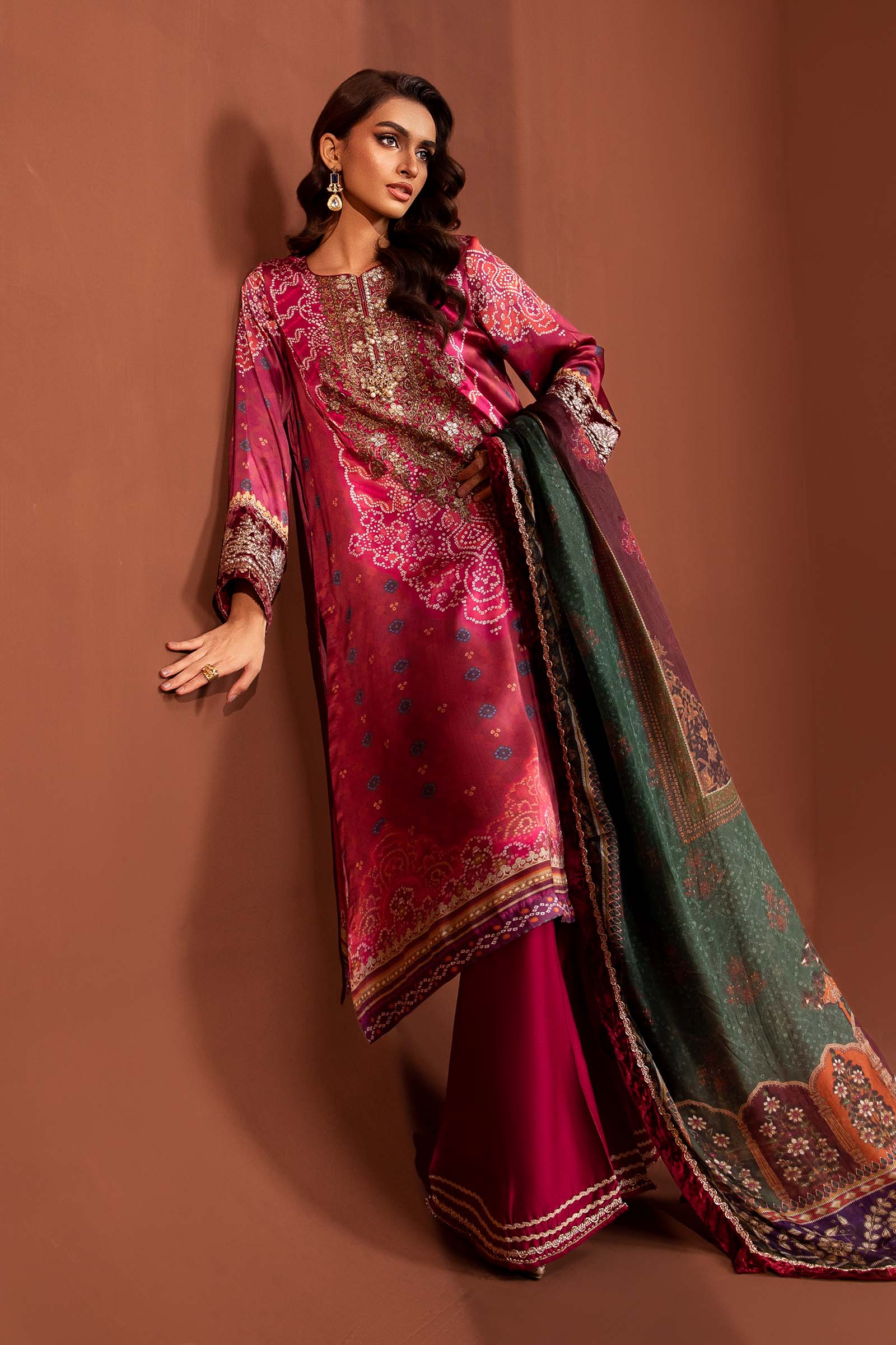 3 Piece Embroidered Pure Charmeuse Silk Suit - Image 5