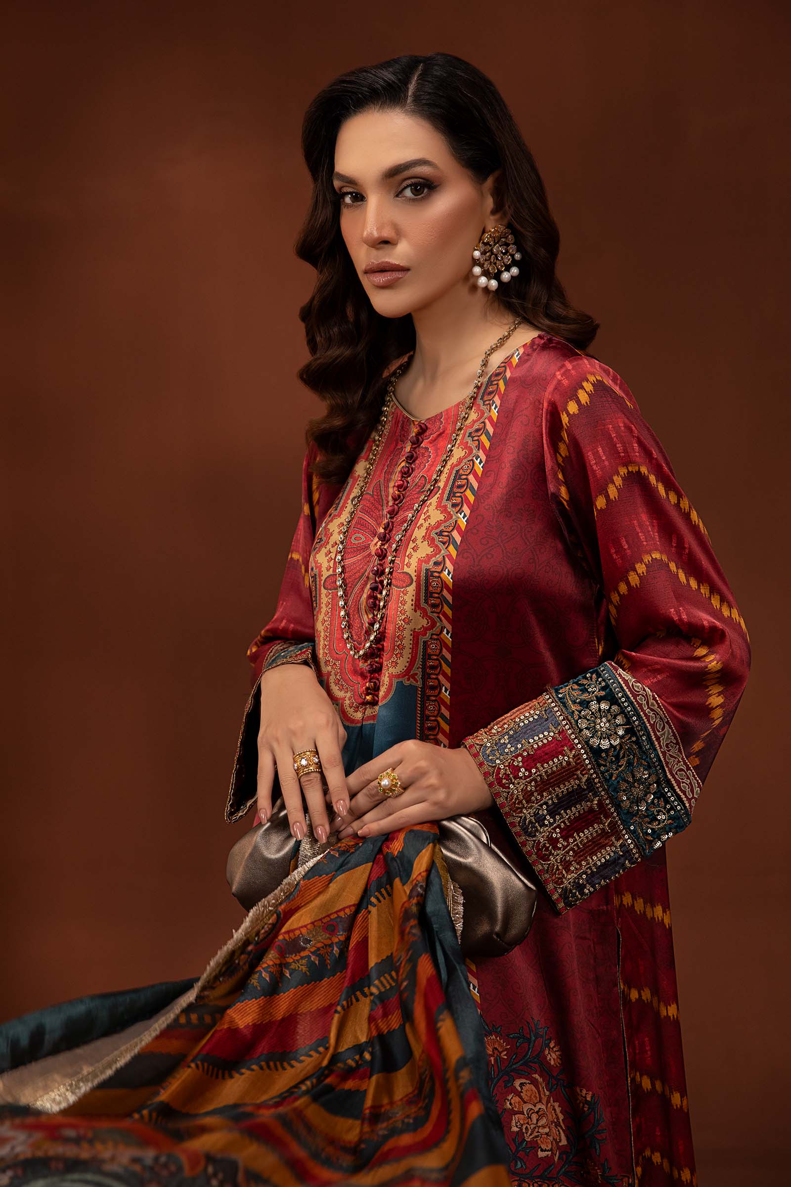 3 Piece Printed Pure Charmeuse Silk Suit - Image 2
