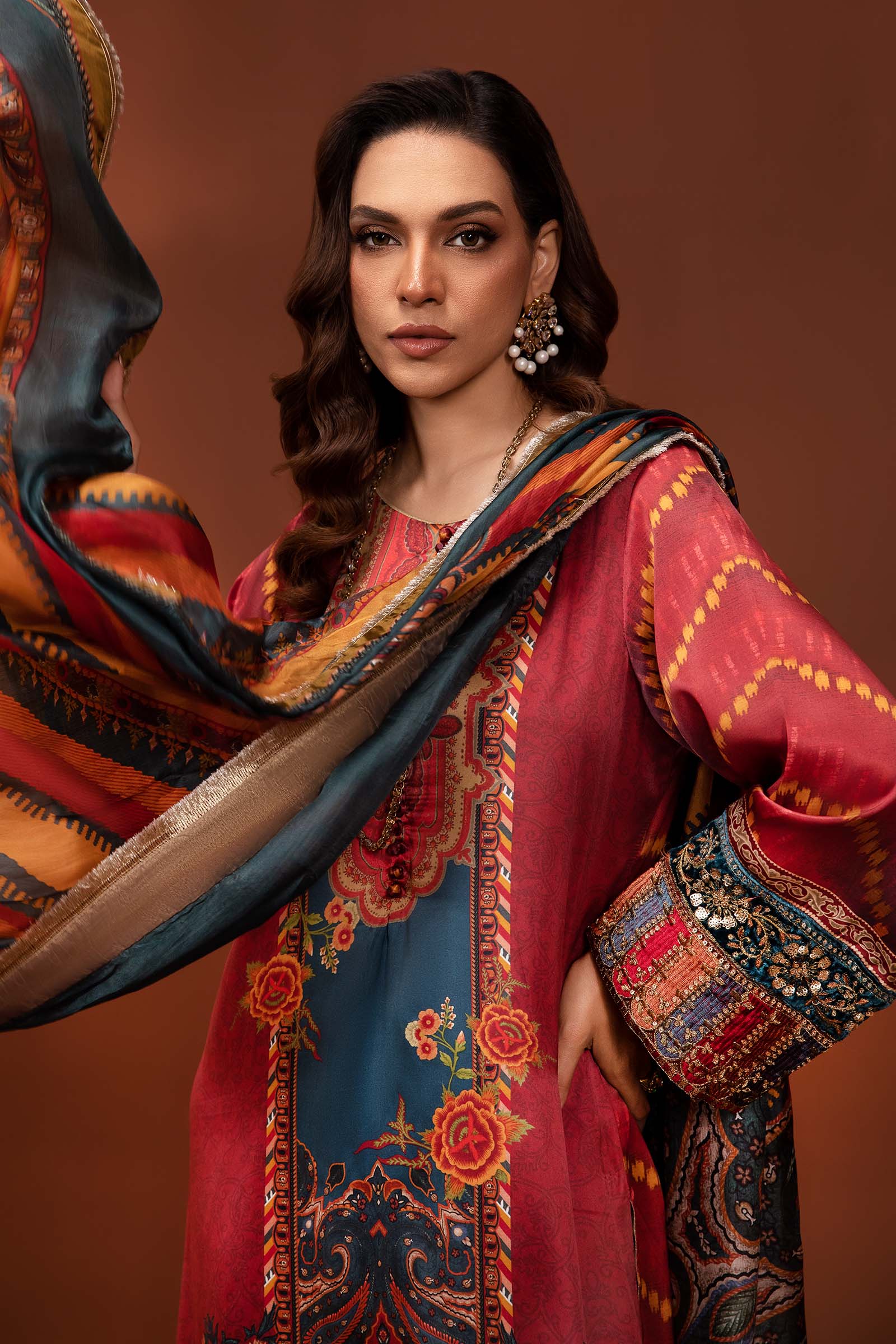 3 Piece Printed Pure Charmeuse Silk Suit - Image 5