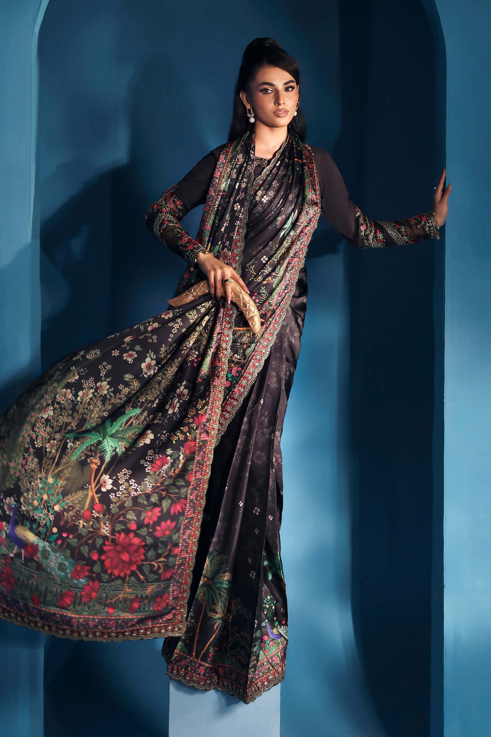 Embroidered Satin Silk Saree - Image 4