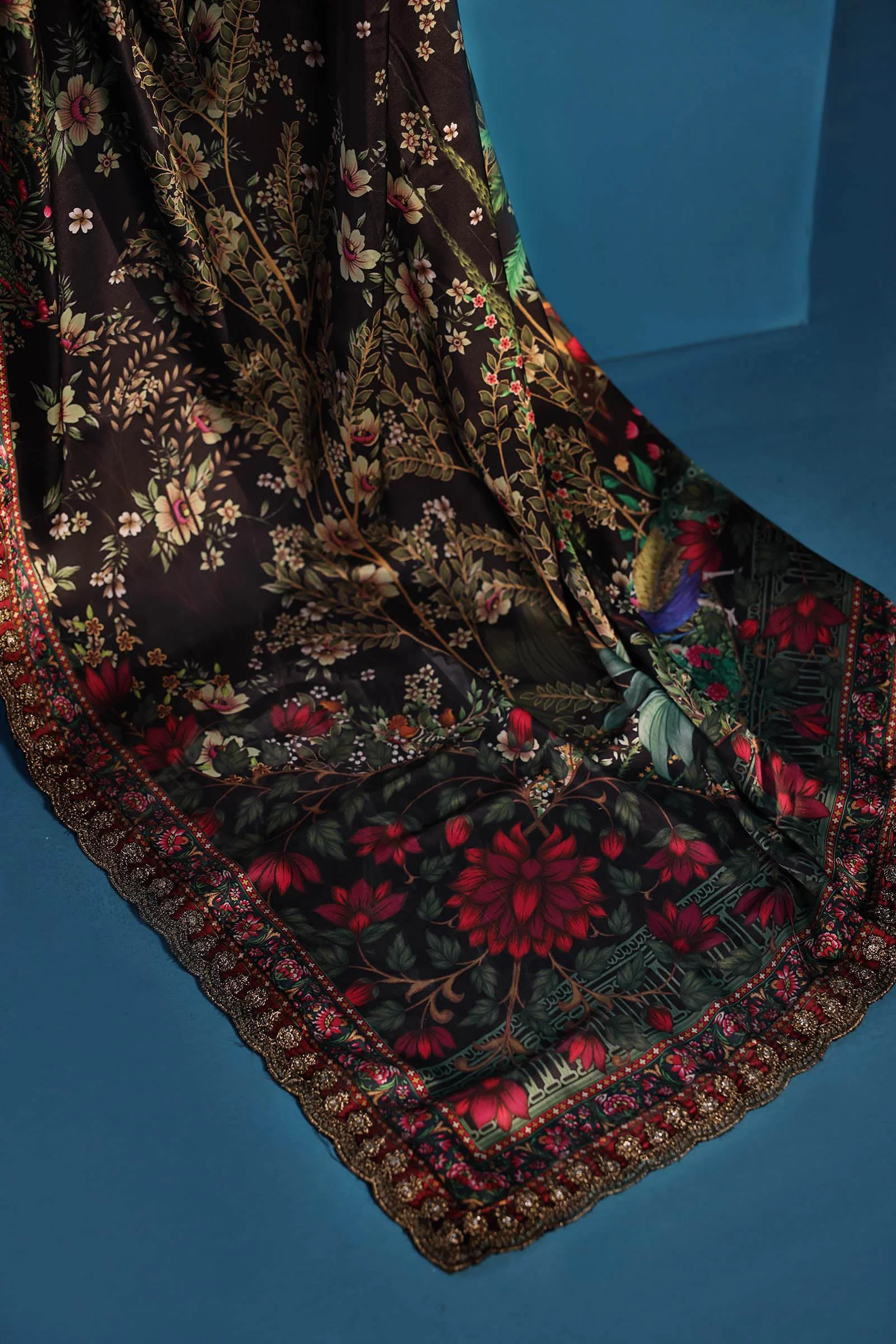 Embroidered Satin Silk Saree - Image 6