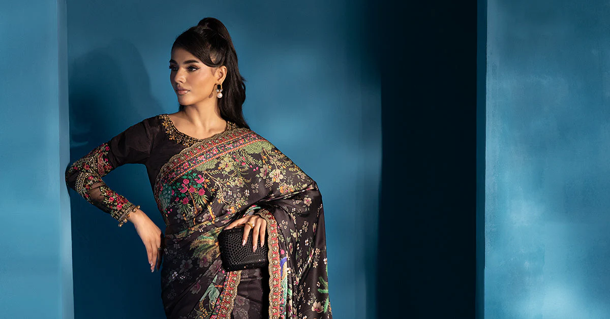 Embroidered Satin Silk Saree - Image 8