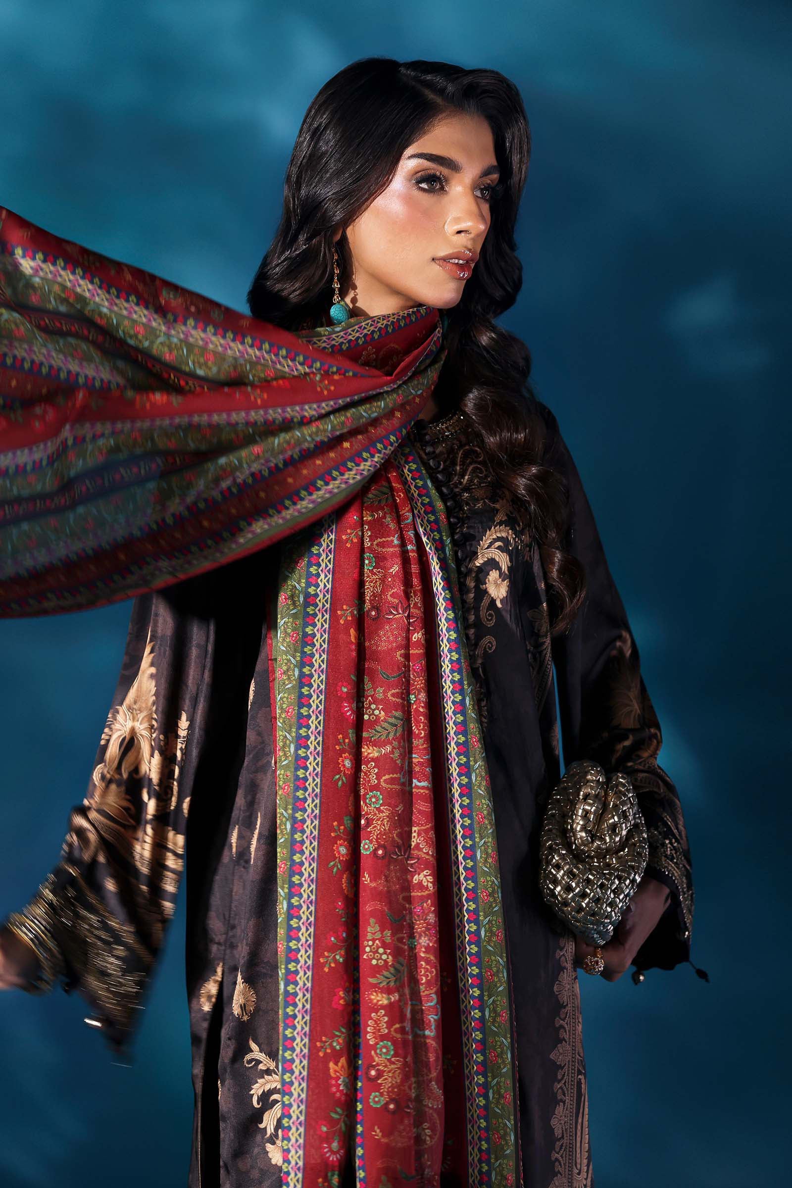 3 Piece Embroidered Satin Silk Suit - Image 2
