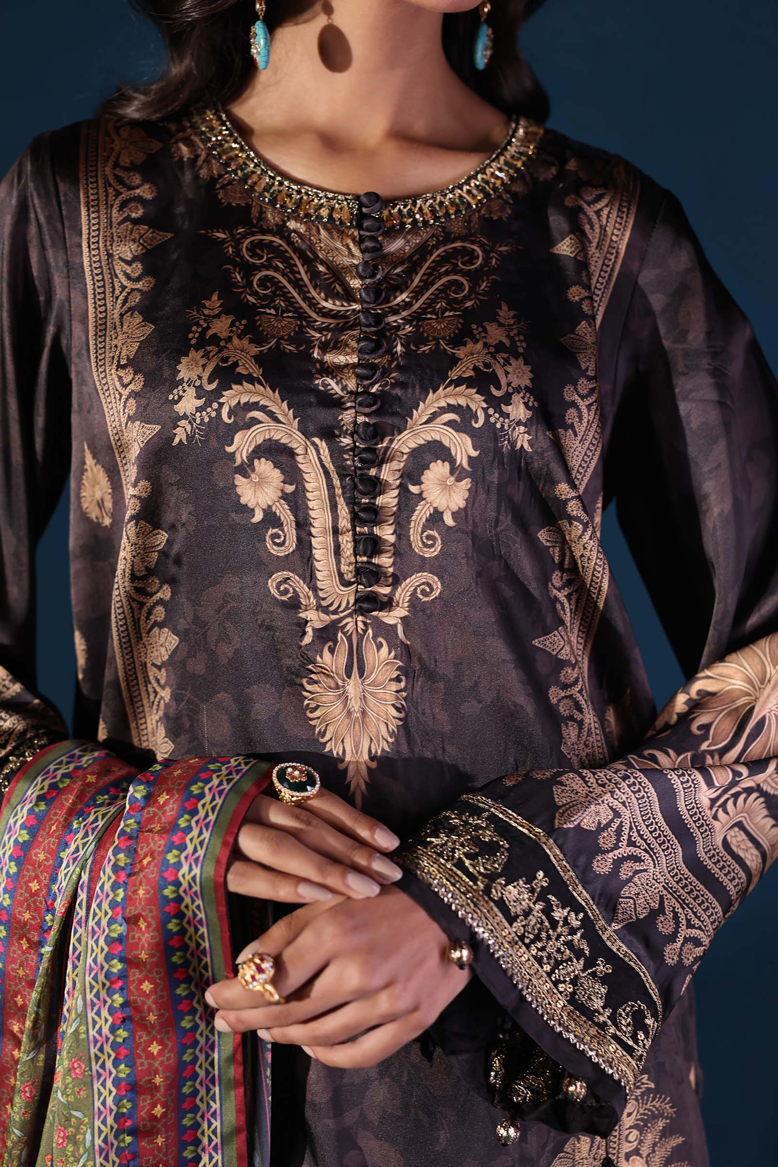 3 Piece Embroidered Satin Silk Suit - Image 7