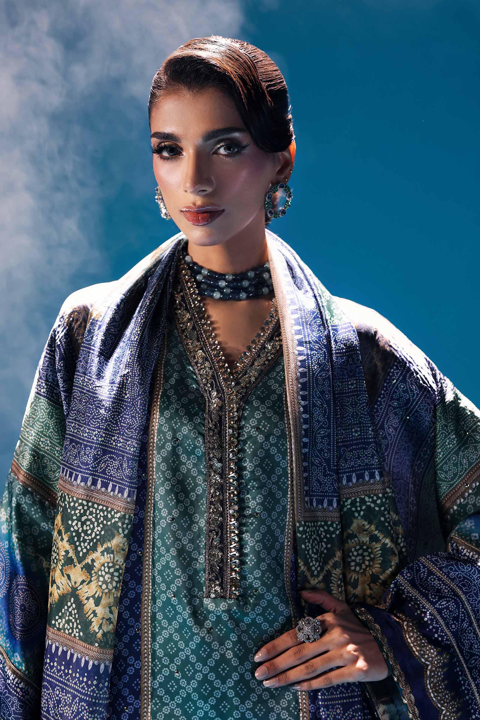 3 Piece Embroidered Satin Silk Suit - Image 3