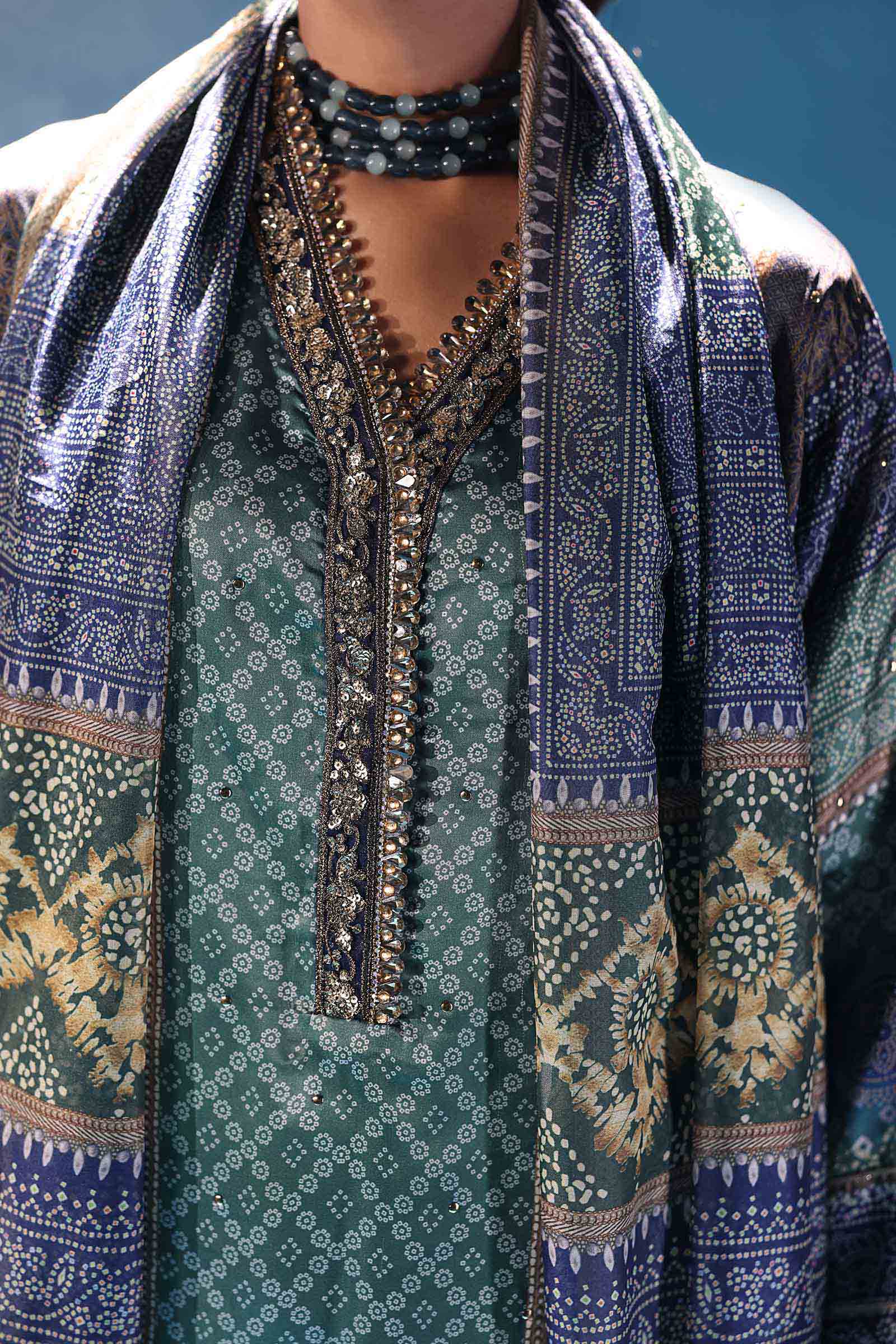 3 Piece Embroidered Satin Silk Suit - Image 5