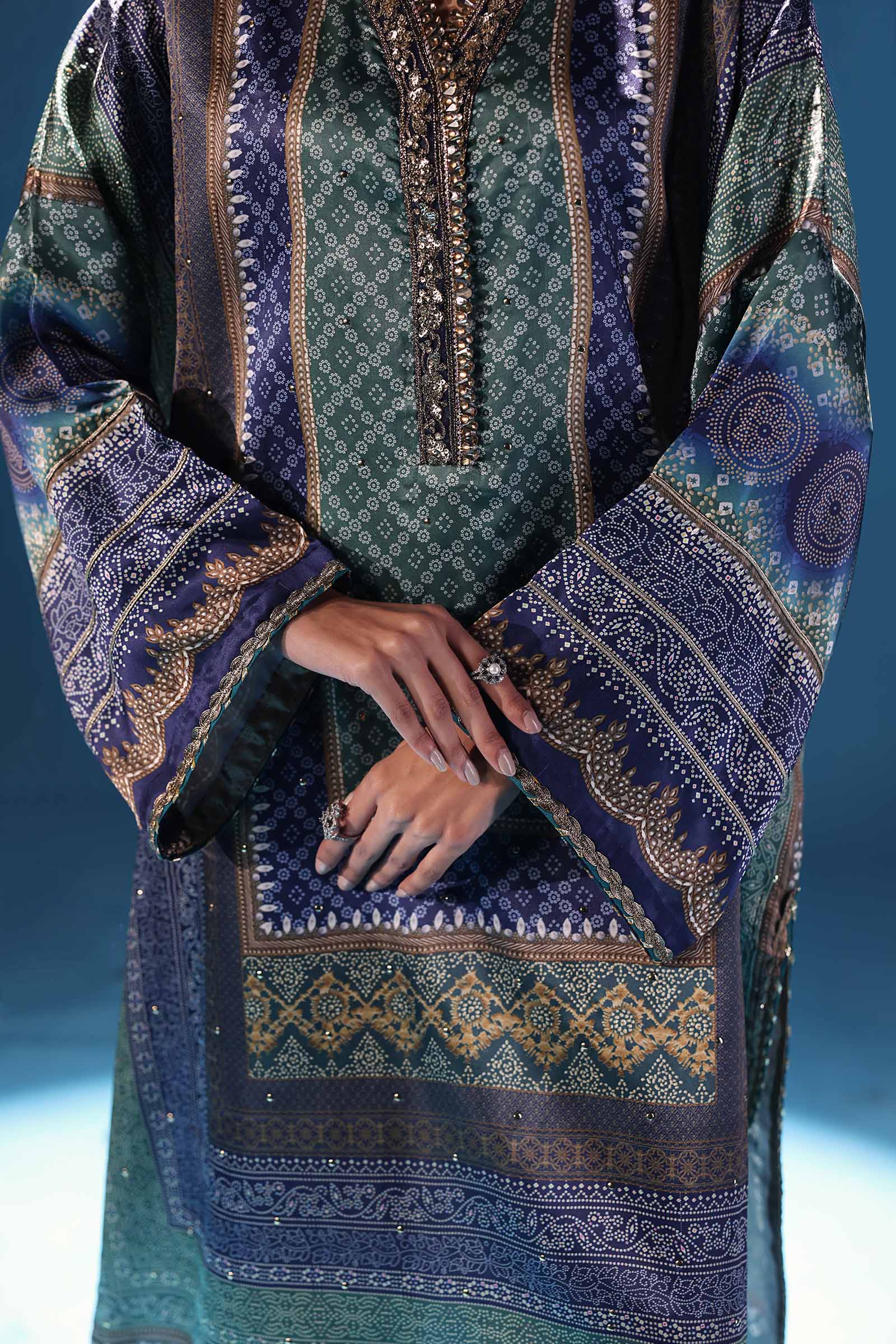 3 Piece Embroidered Satin Silk Suit - Image 6
