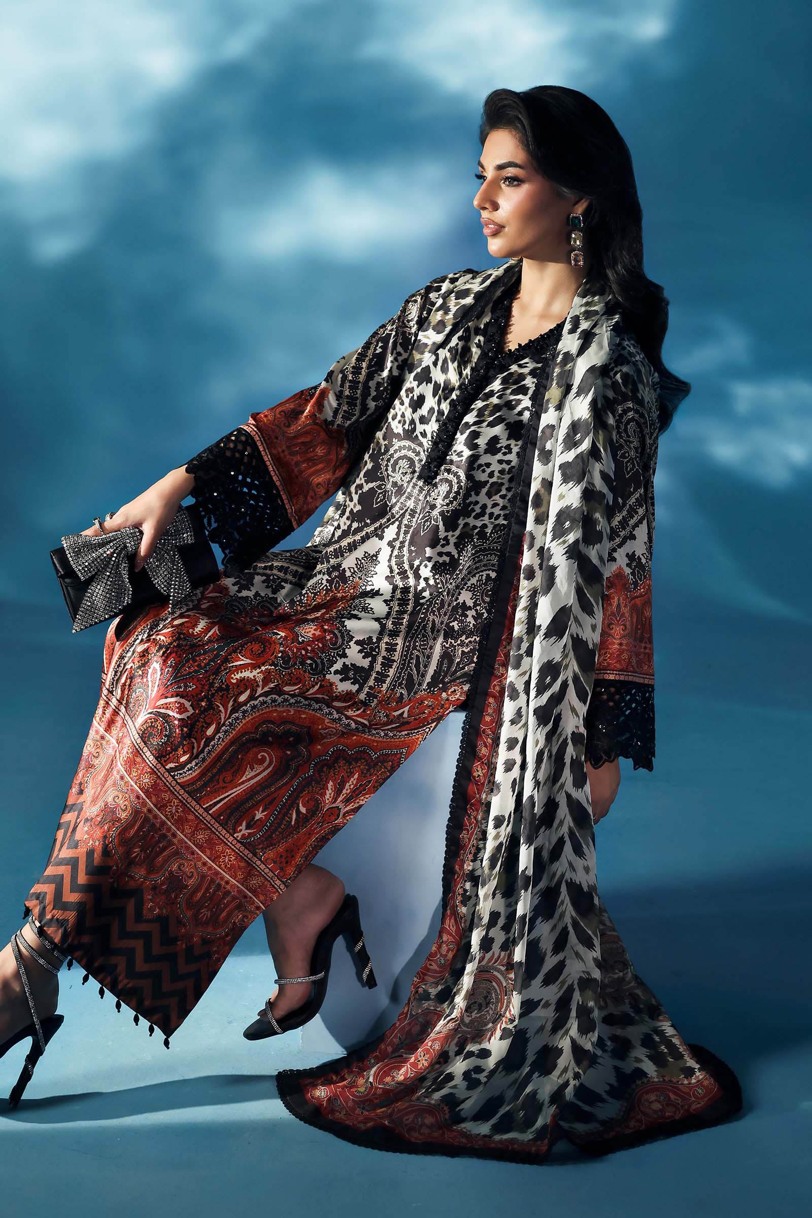 3 Piece Embroidered Satin Silk Suit - Image 3