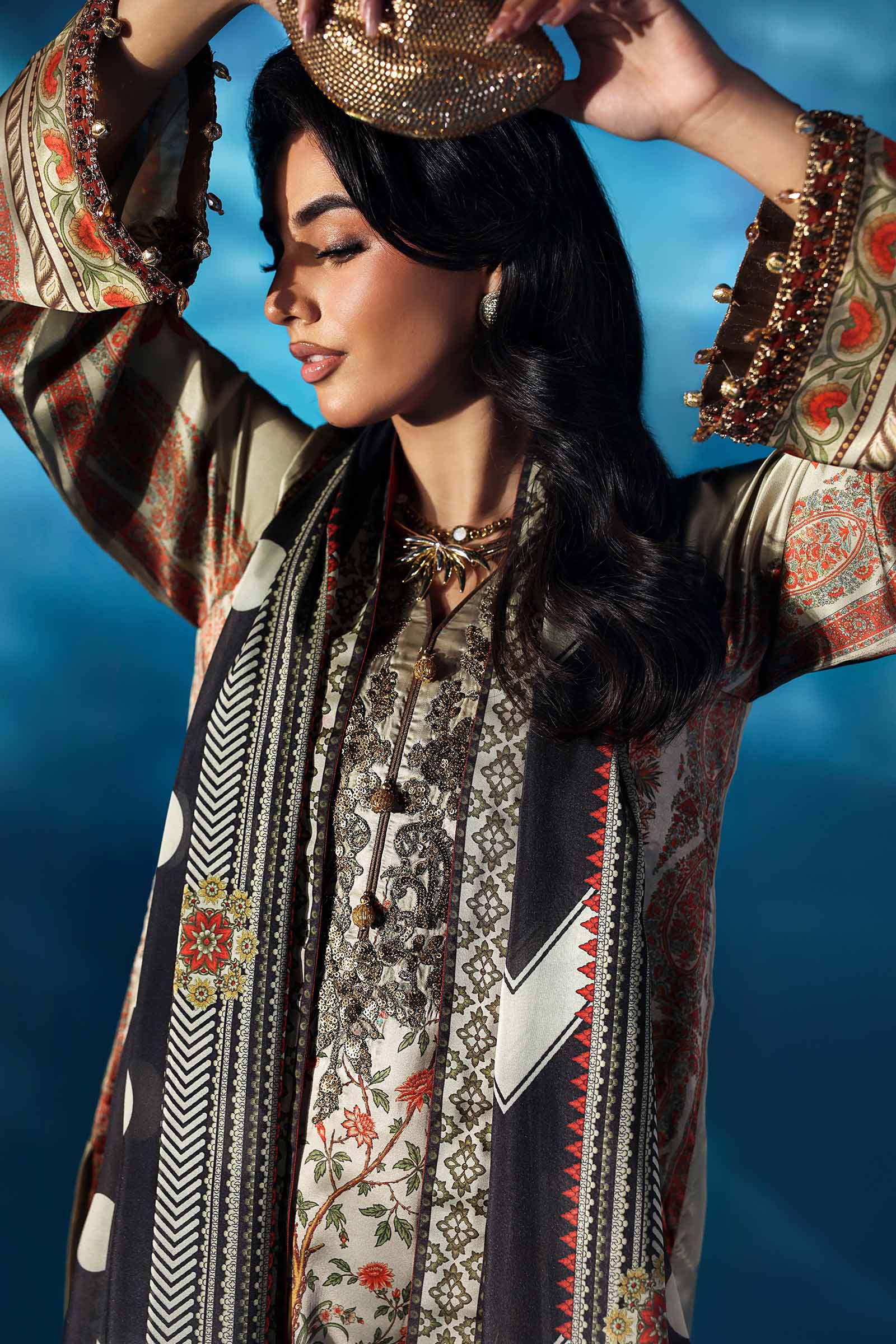 3 Piece Embroidered Satin Silk Suit - Image 2
