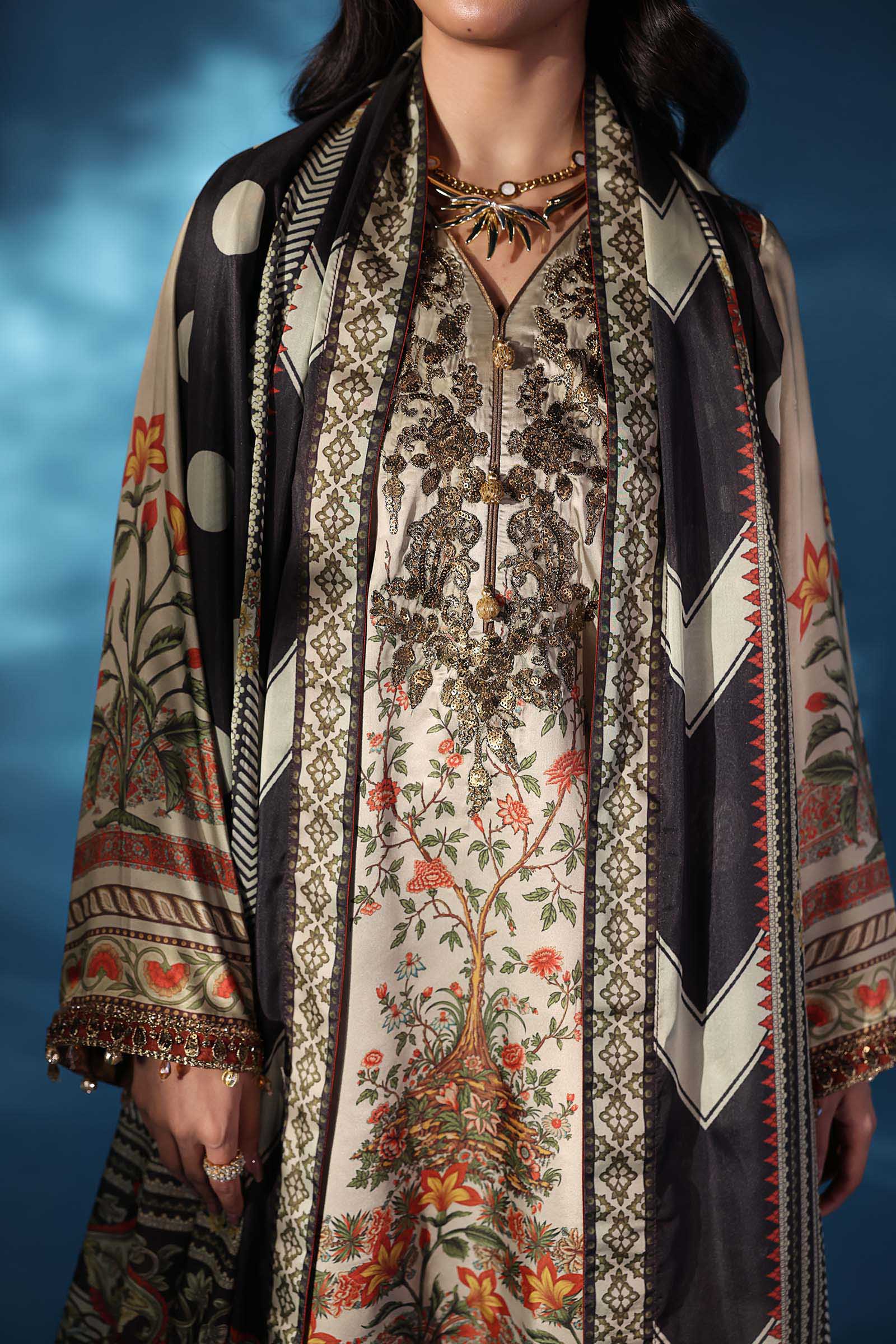 3 Piece Embroidered Satin Silk Suit - Image 5