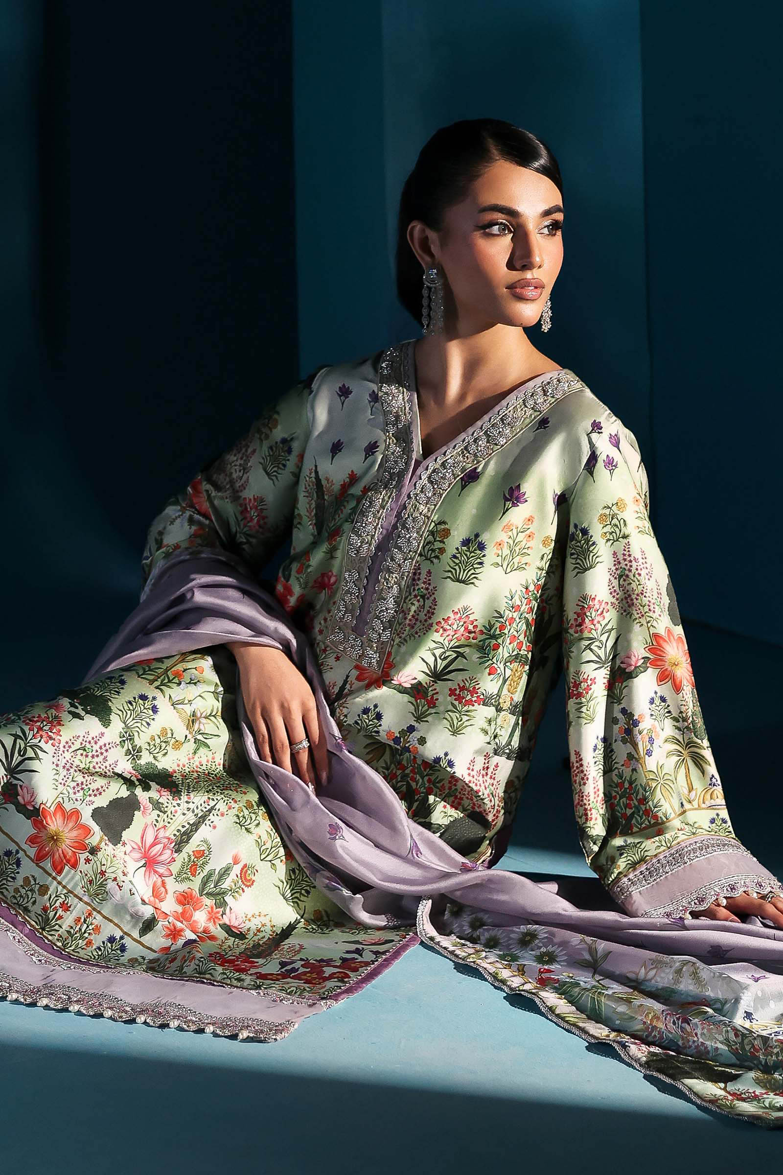 3 Piece Embroidered Satin Silk Suit - Image 2