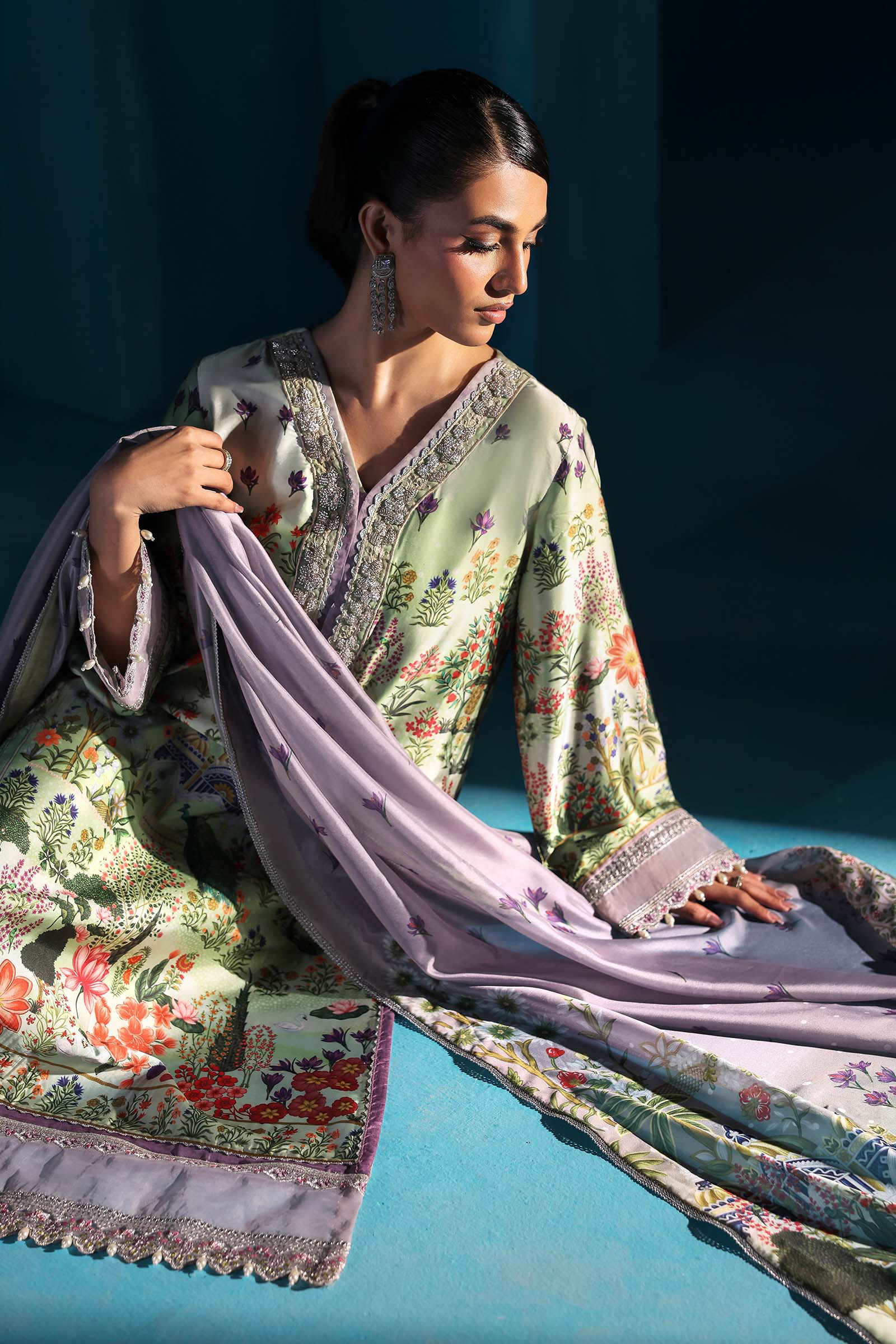 3 Piece Embroidered Satin Silk Suit - Image 3