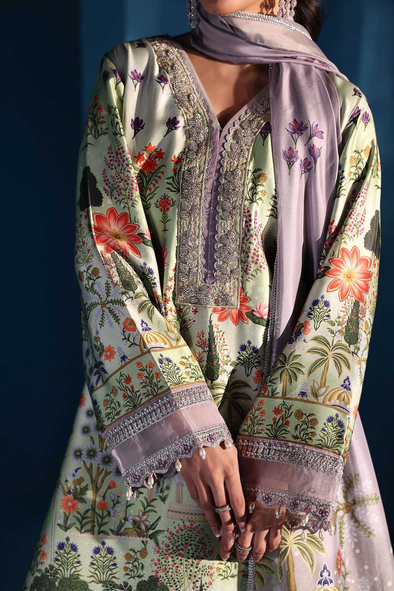3 Piece Embroidered Satin Silk Suit - Image 4