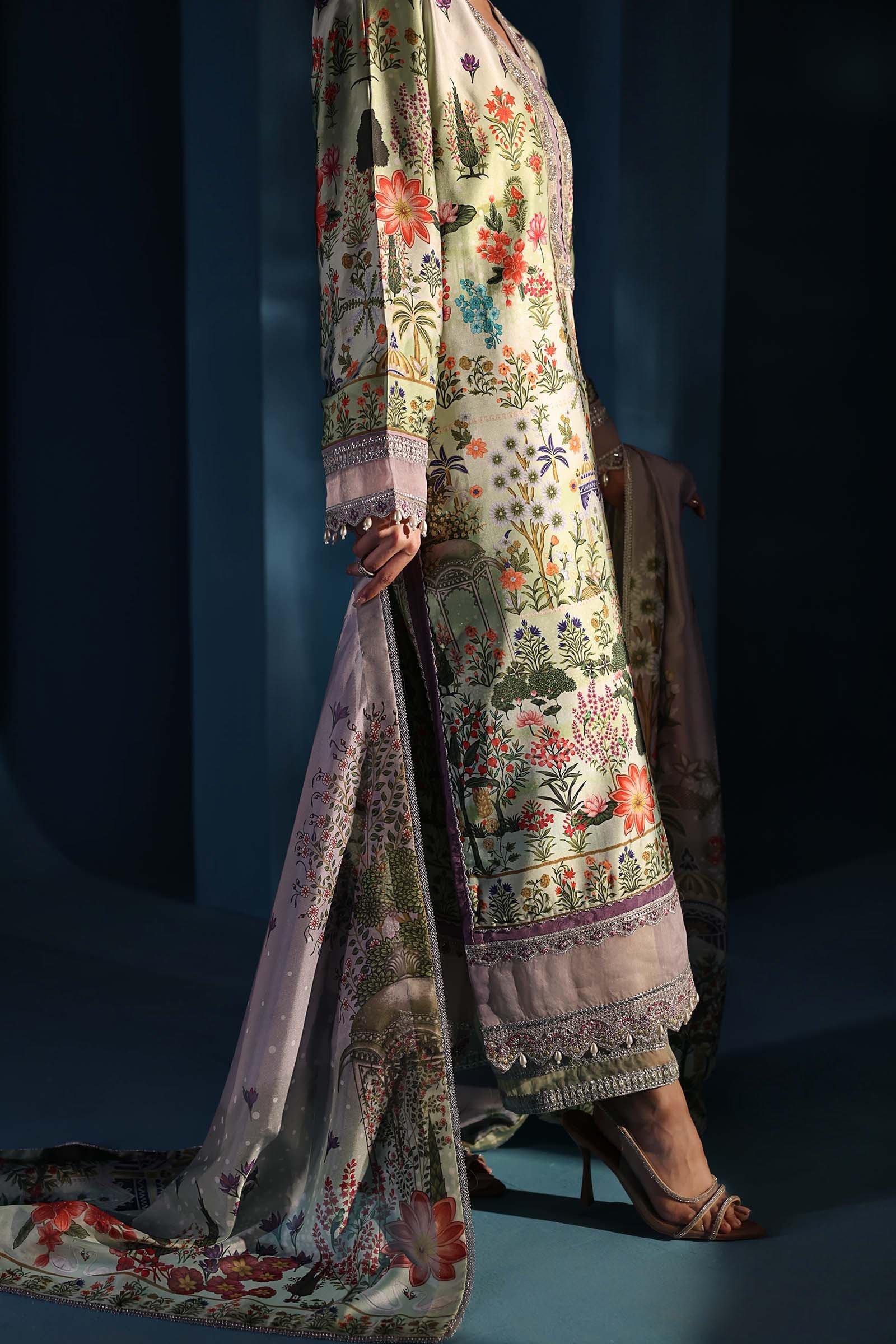 3 Piece Embroidered Satin Silk Suit - Image 6
