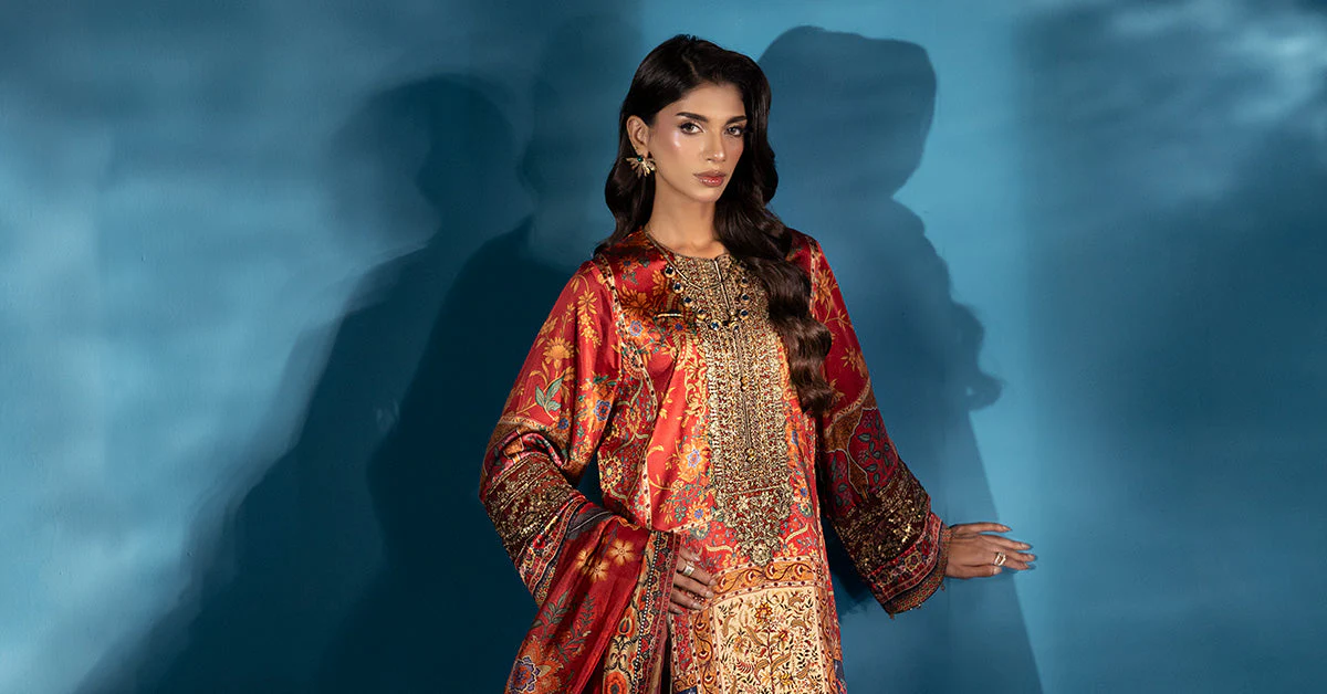 3 Piece Embroidered Satin Silk Suit - Image 10