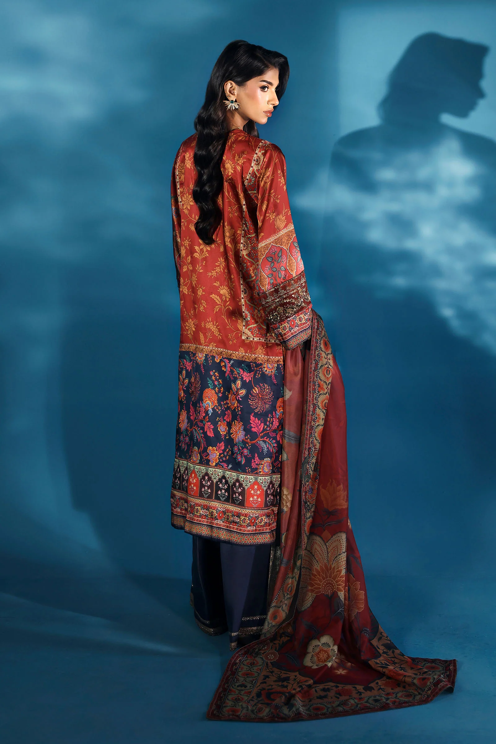 3 Piece Embroidered Satin Silk Suit - Image 7